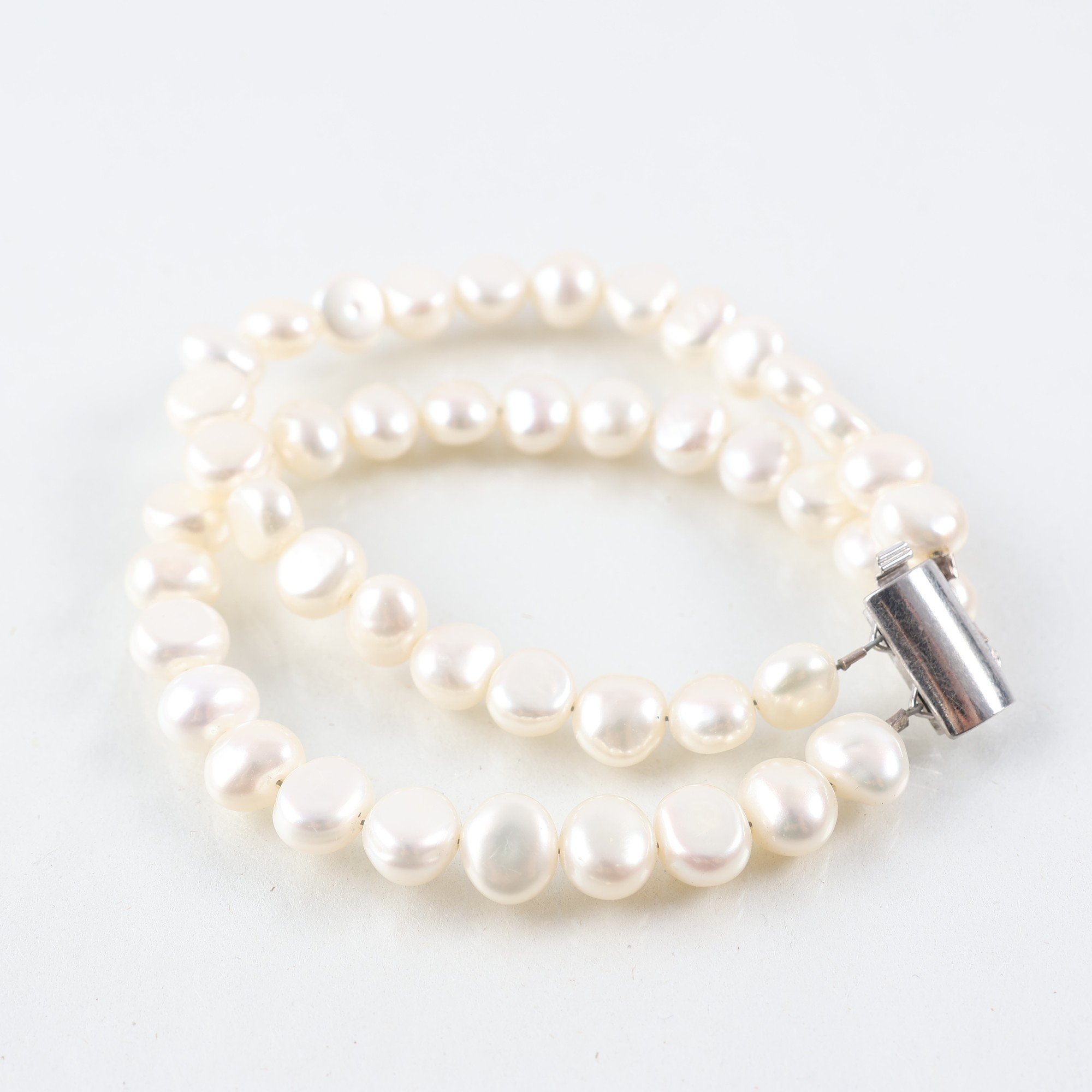 Pärlarmband, dubbla rader pärlor, silver 925.