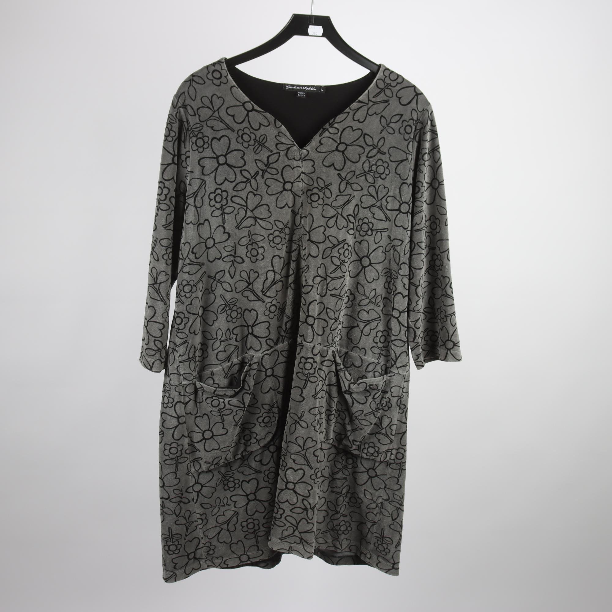Klänning, Gudrun Sjödén, blommig, grå, velour, stl. L.