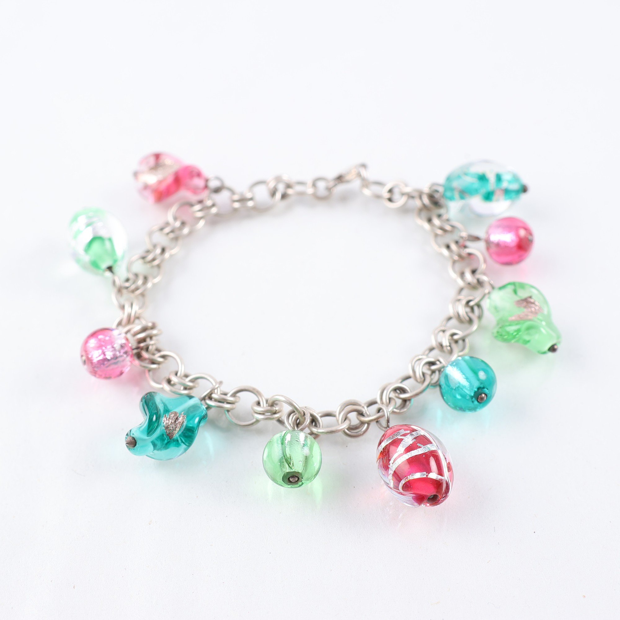 Berlockarmband, silver 925, glas.