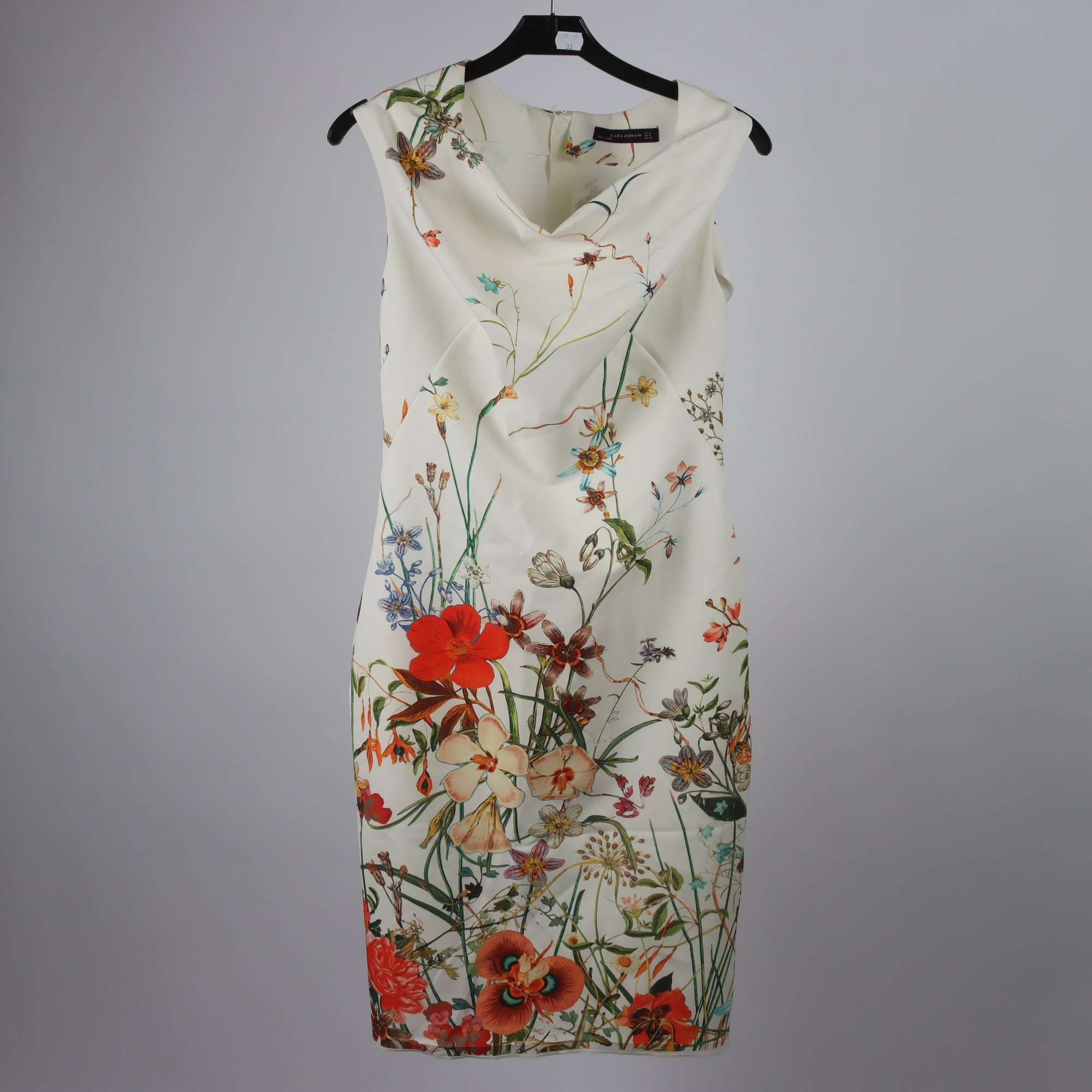 Klänning, Zara, vit, blommig, stl. S