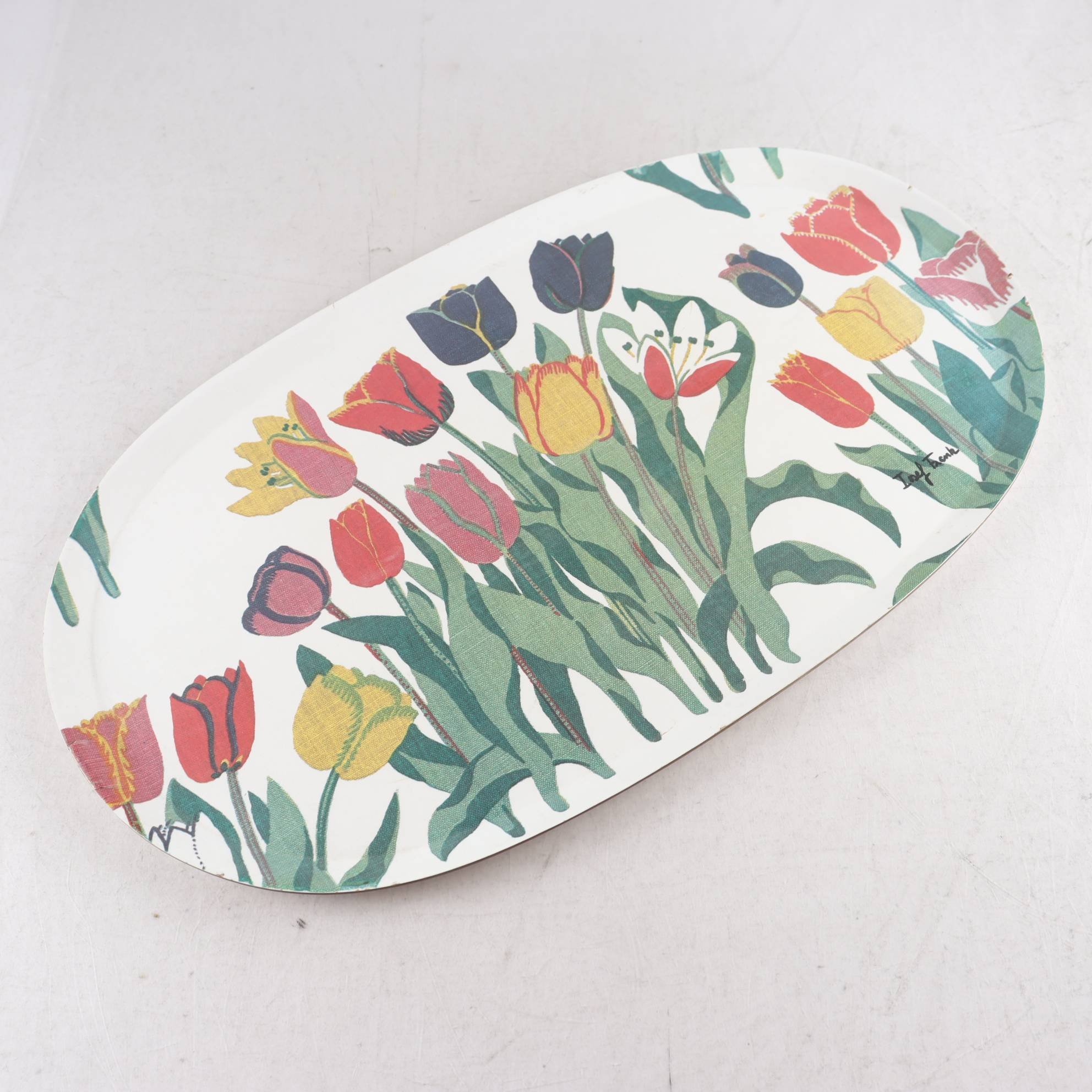Bricka, oval, Tulpaner, Josef Frank, Svenskt Tenn. Samfraktas ej