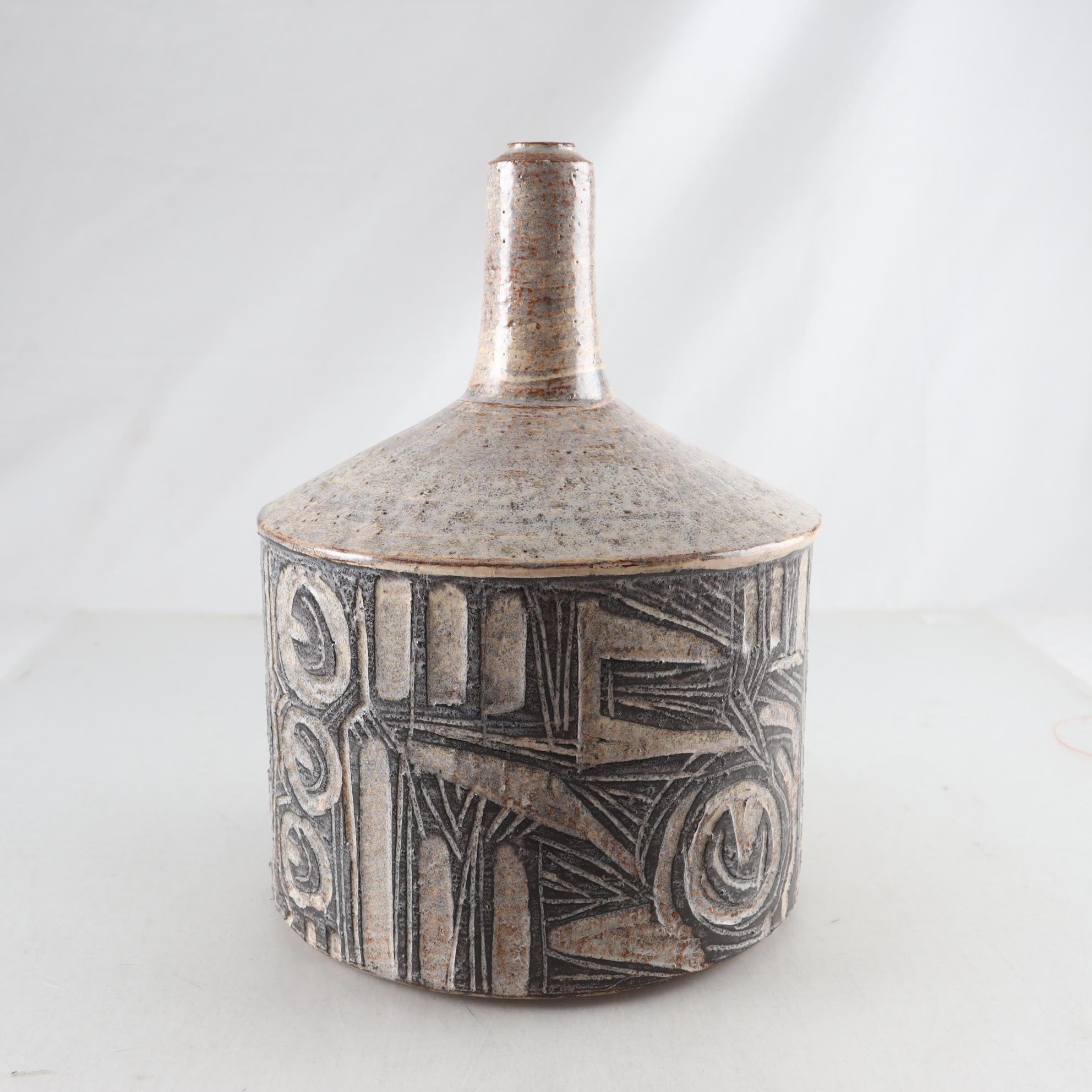 Lampfot, stengods, Jette Helleroe, Danmark, signerad, 1960-tal. Samfraktas ej