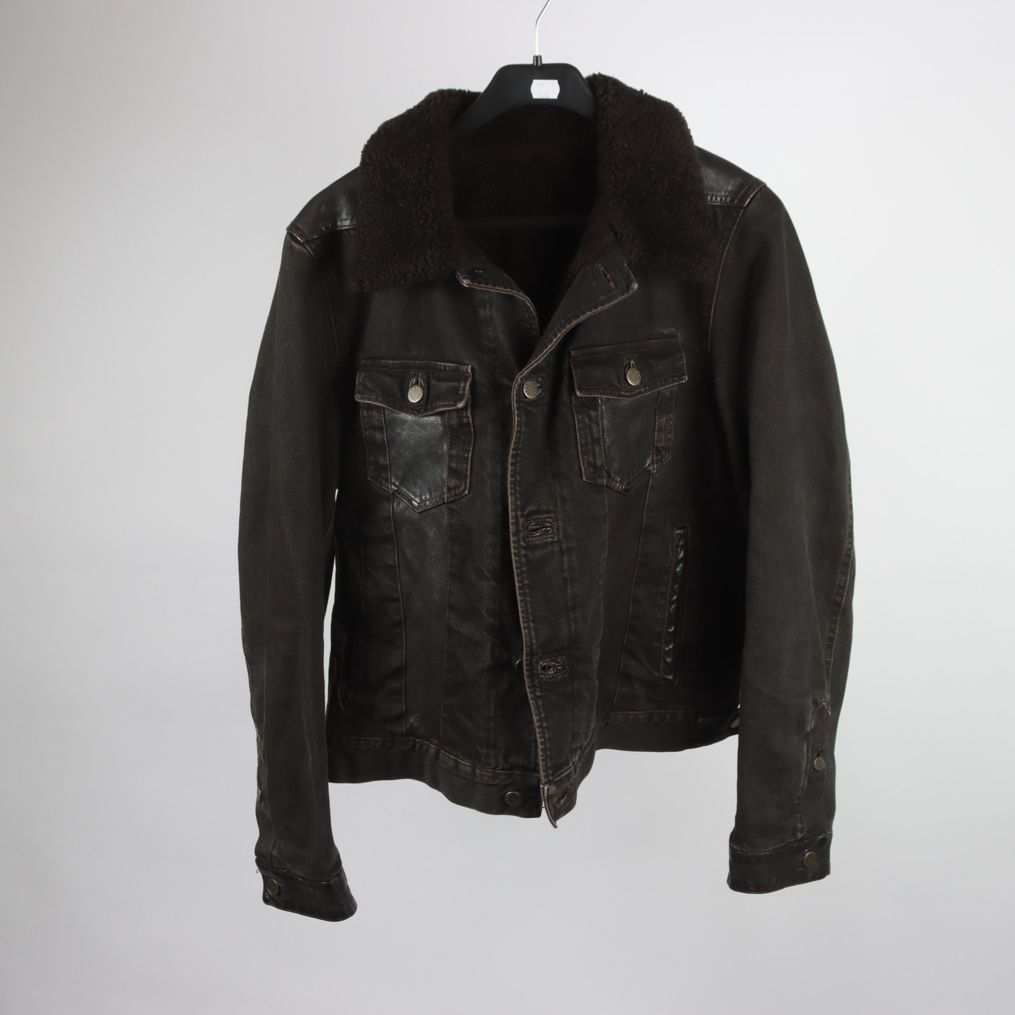 Jeansjacka, Prada, svart, brun, 100% skinn, stl. 54.