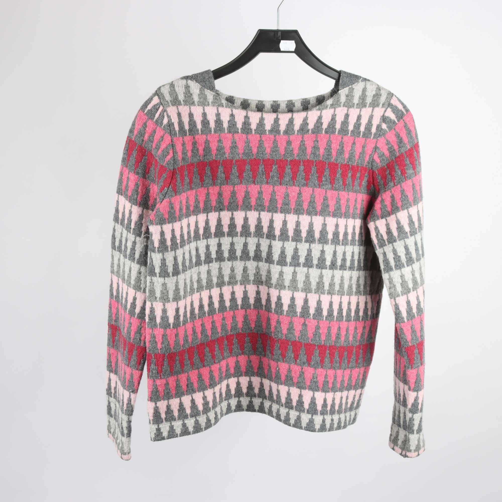 Tröja, Jumperfabriken, grå, vinröd, 100% lammull, stl. S.