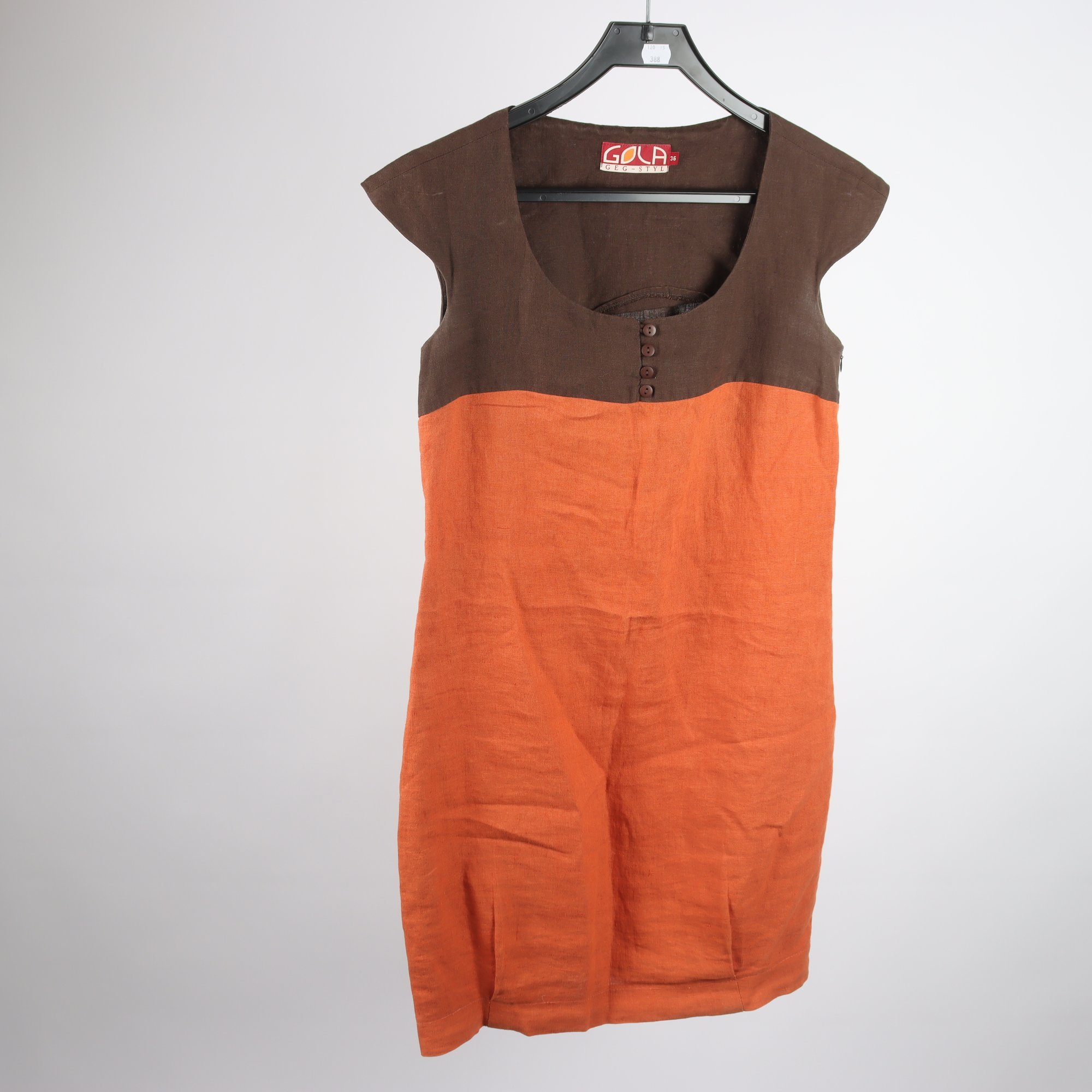 Klänning, Gola Geg-Style, brun, orange, lin, stl. 36.