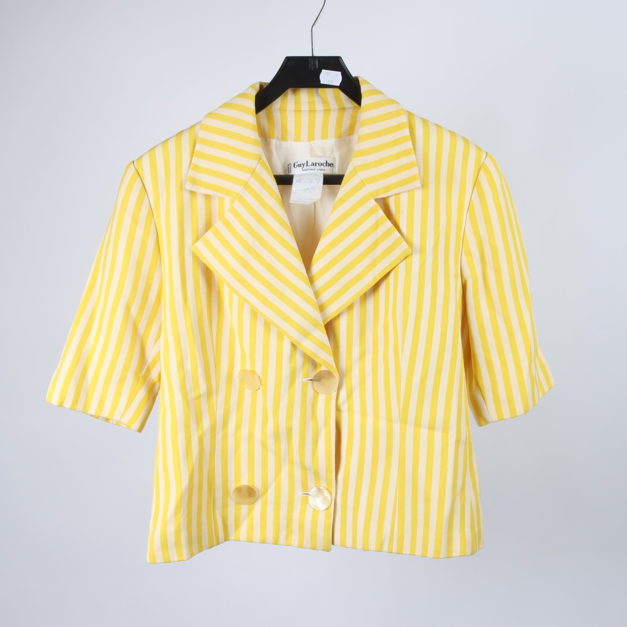 Kavaj/jacka, Guy Laroche, gul, vit, randig, stl. 40