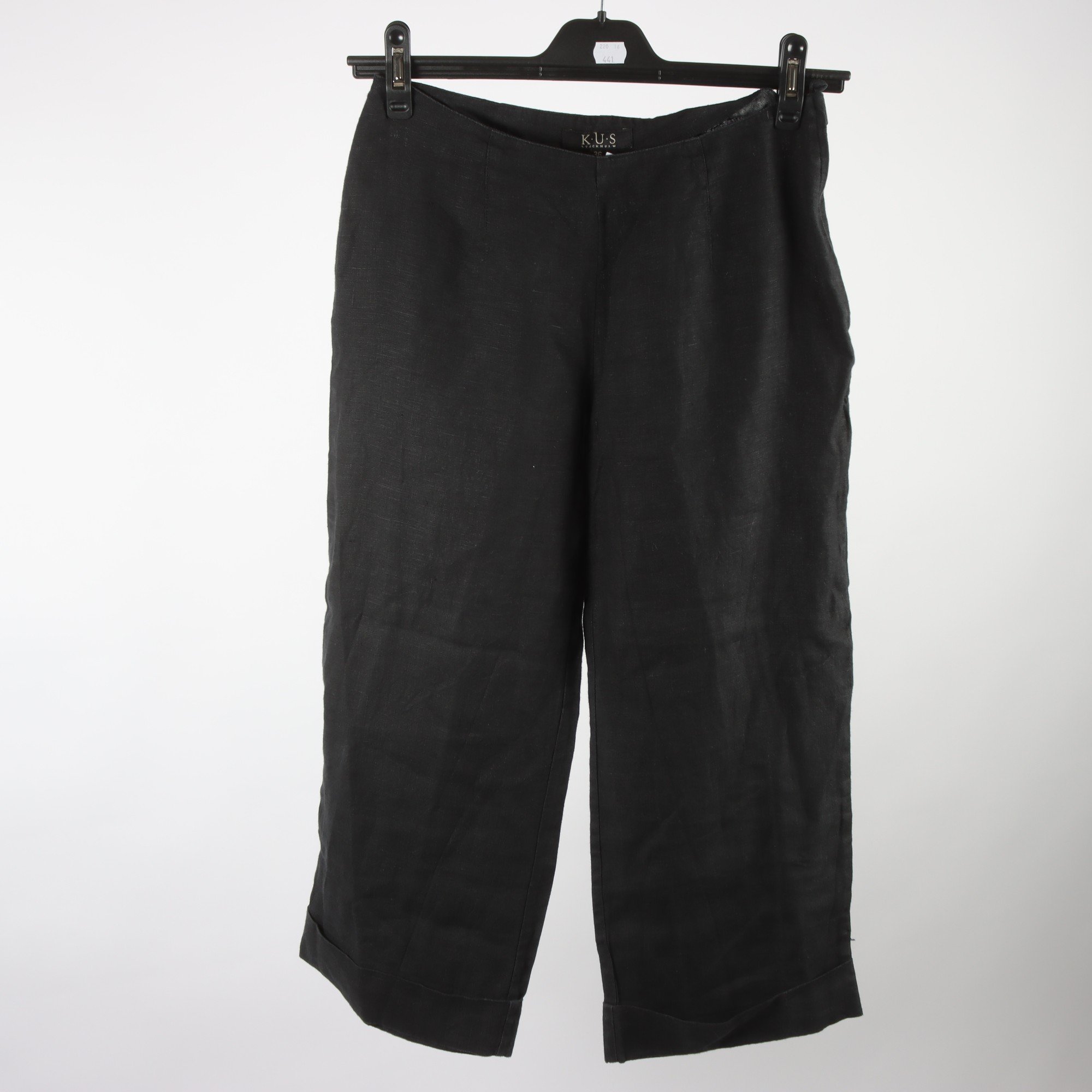 Ankelbyxor, K.U.S, svart, 100% lin, stl. 36.