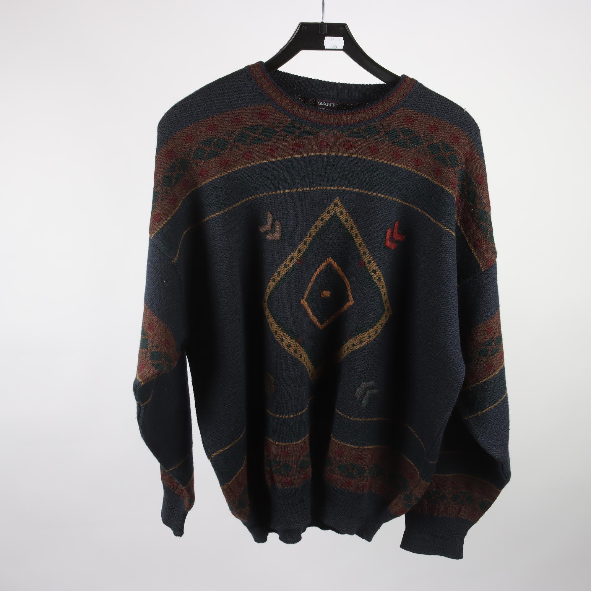 Tröja, Gant, blå, brun, 100% ull, retro, stl. XL.