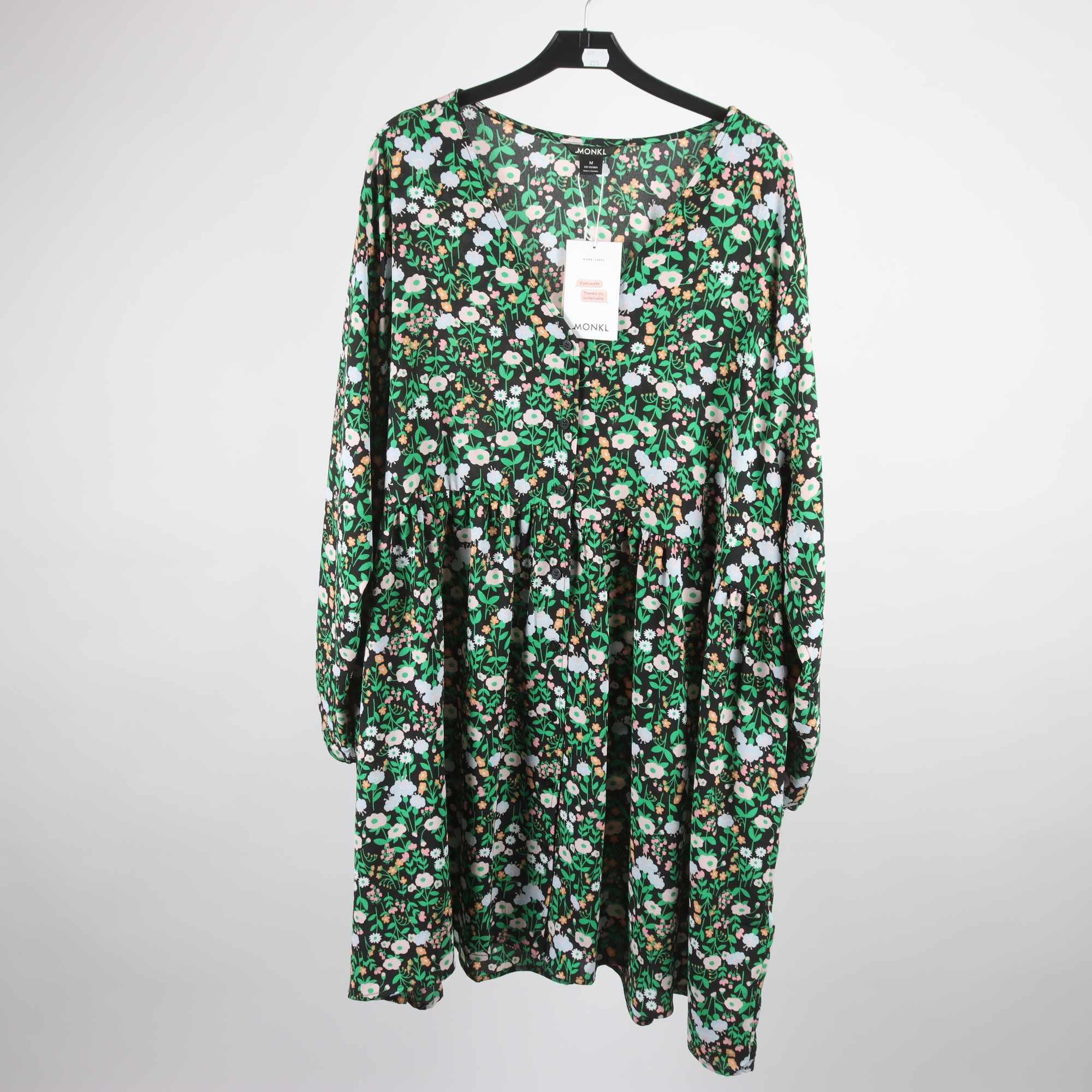 Klänning, Monki, blommig, grön, svart, stl. M.