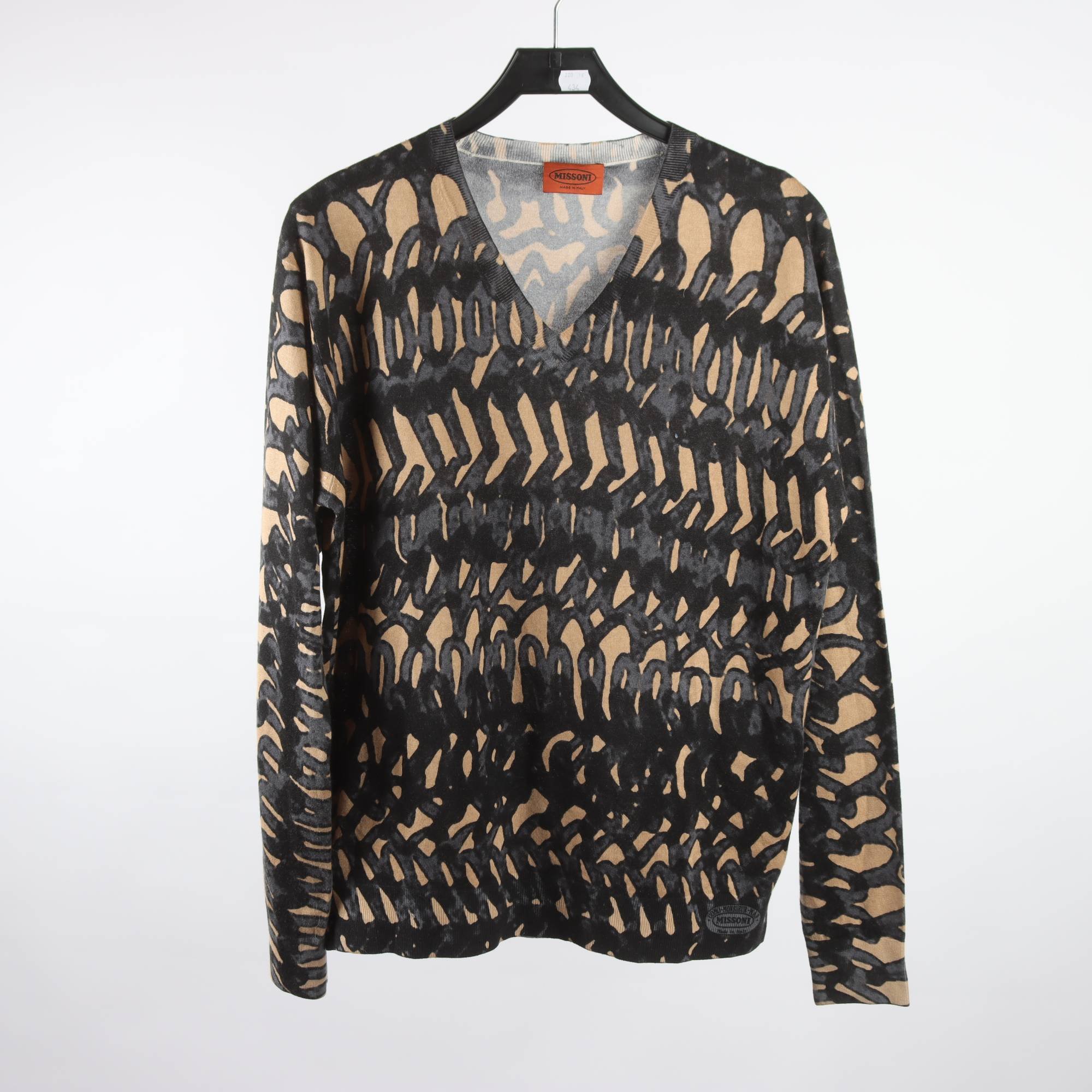 Tröja, Missoni, beige, blå, 70% cashmere, 30% silke, stl. 54.