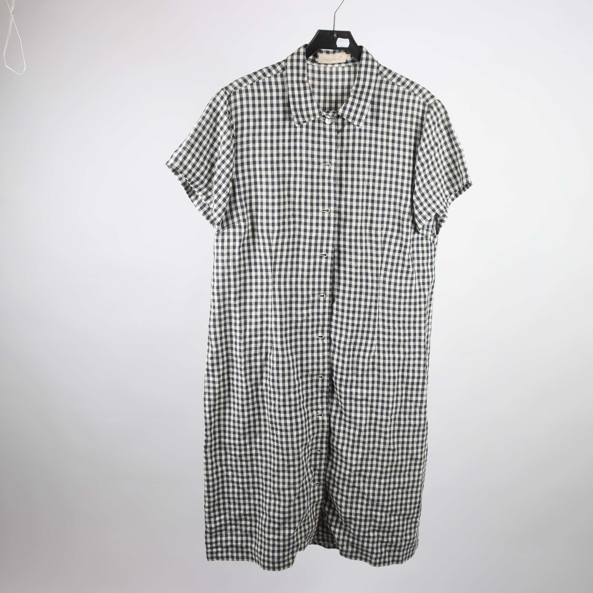 Klänning, Pret a Porter, rutig, vit, svart, 100% lin, stl. 44.