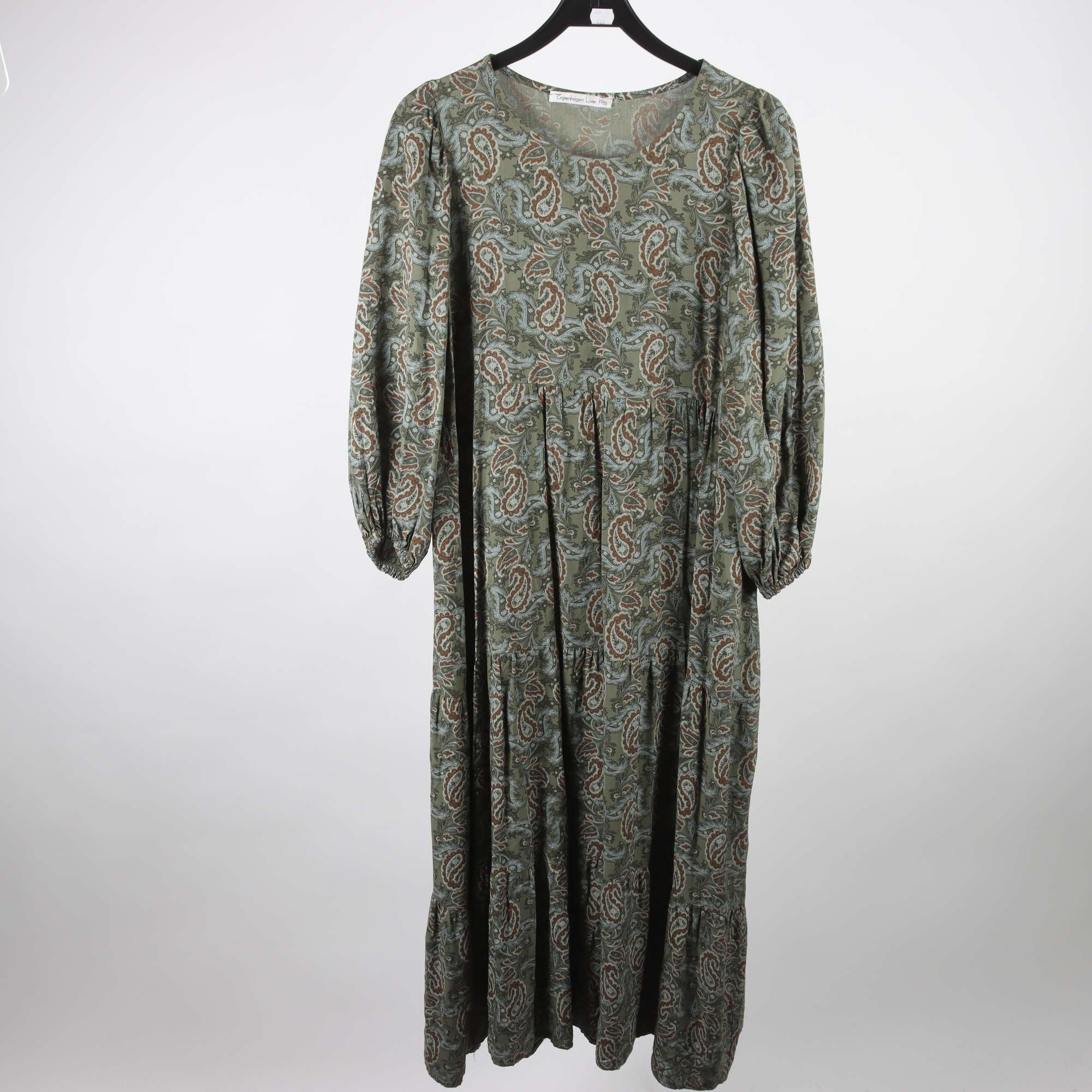 Klänning, Copenhagen Luxe, grön, mönstrad, stl. XS/S.