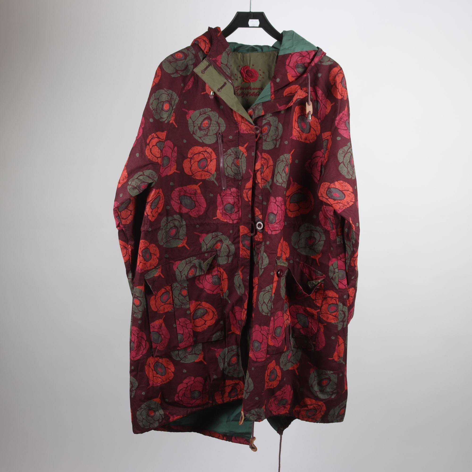 Regnkappa, Gudrun Sjödén, mönstrad, vinröd, stl. L.