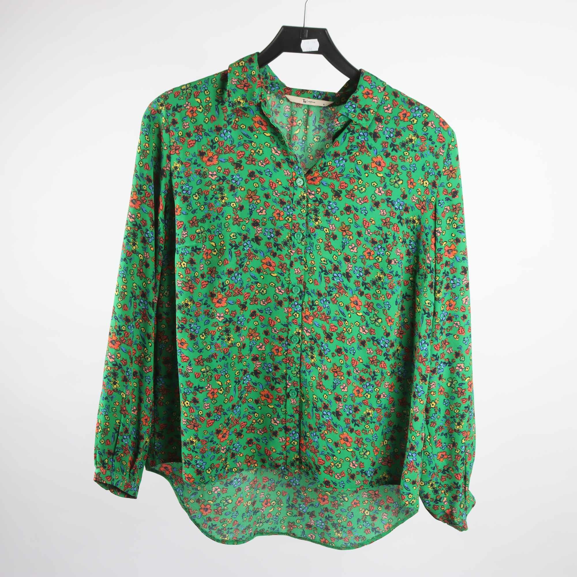 Blus, Tu, blommig, grön, stl. XL.