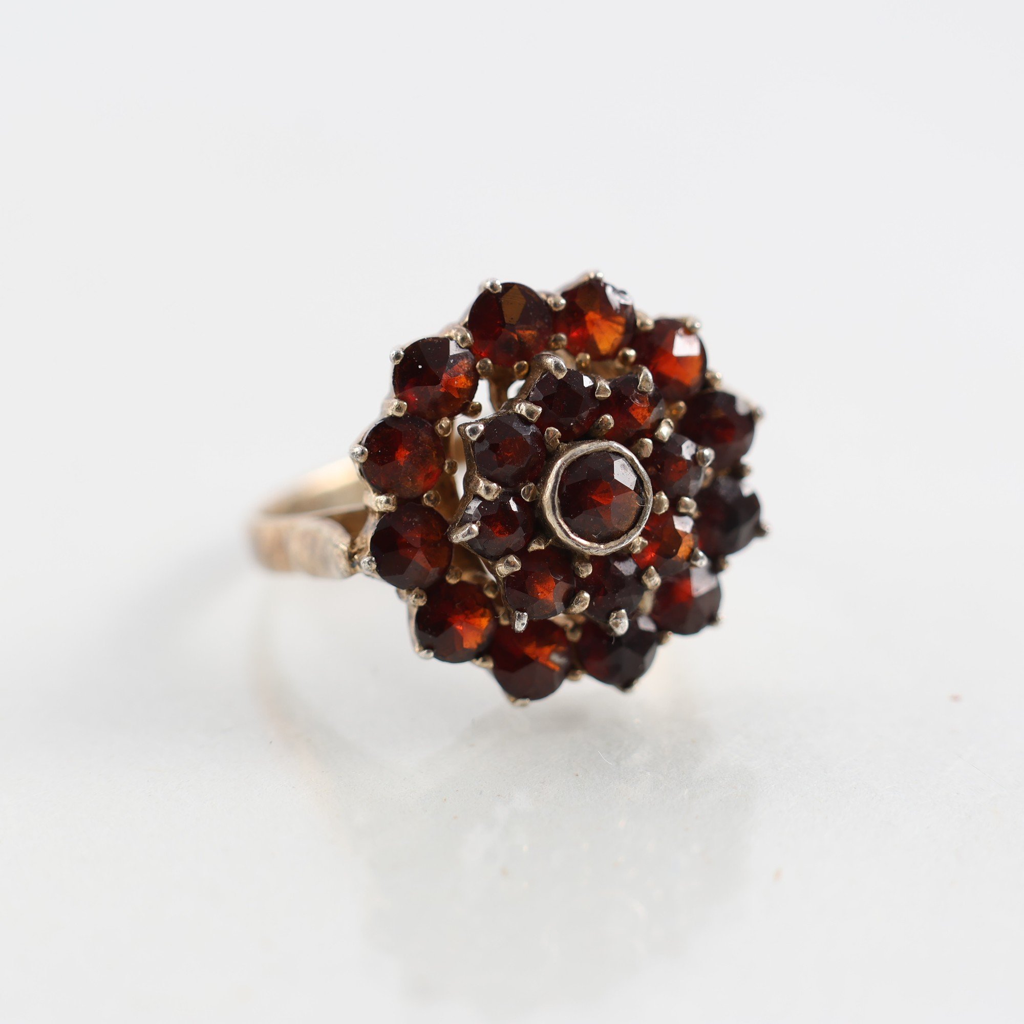 Ring, silver, förgylld, granater, vintage, brv: 4g