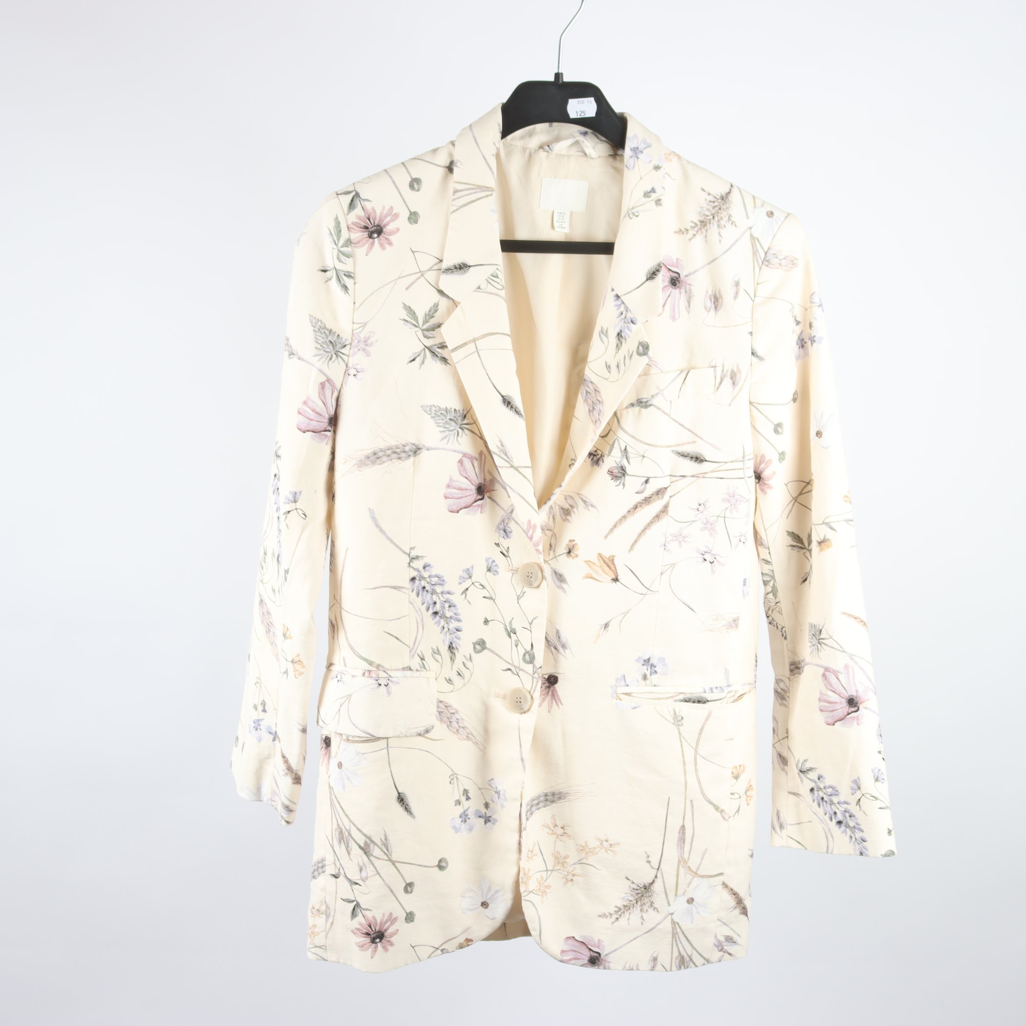 Kavaj, H&M, offwhite, blommig, stl. XS