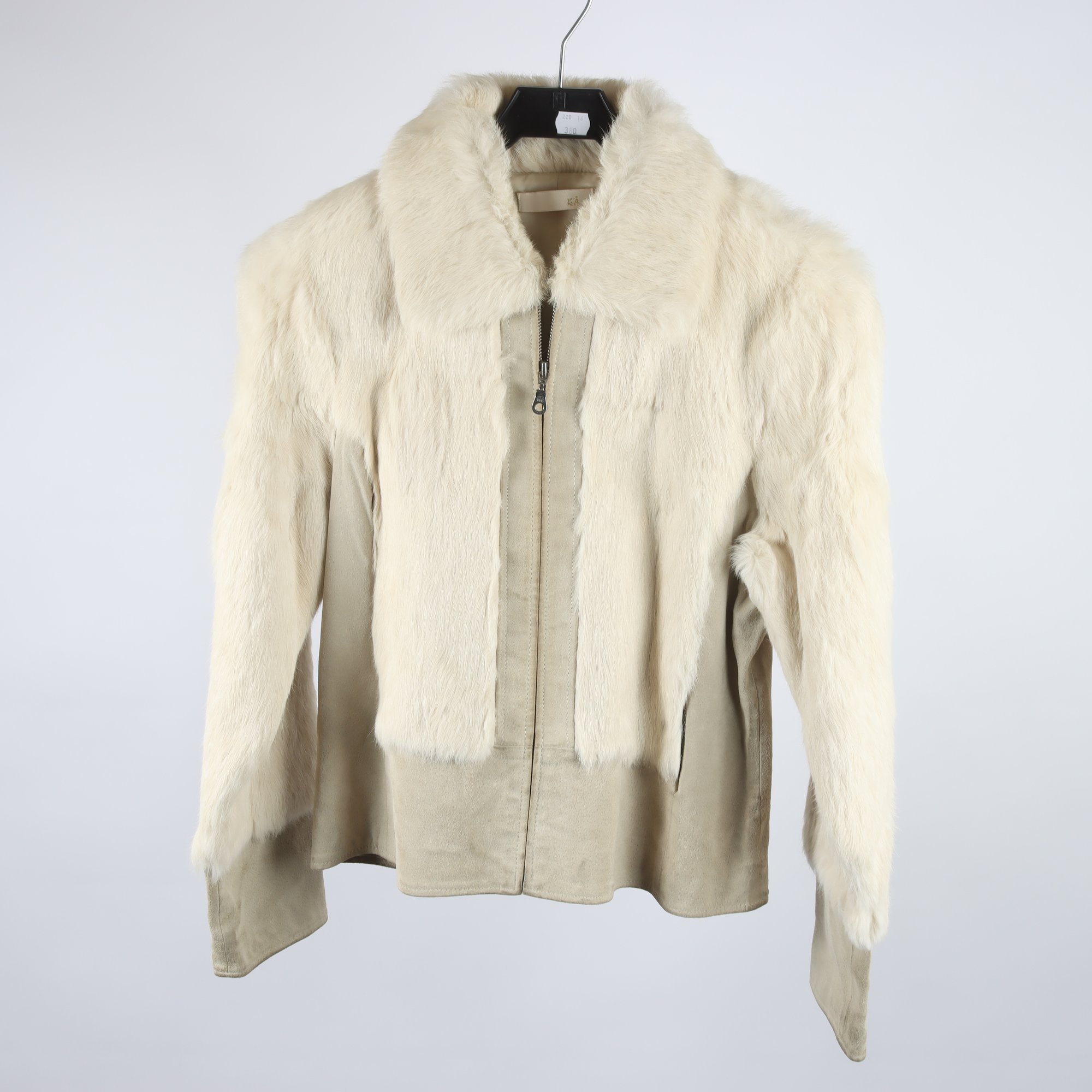 Mocka/pälsjacka, KÅ, offwhite, 100% kanin, stl. 40.