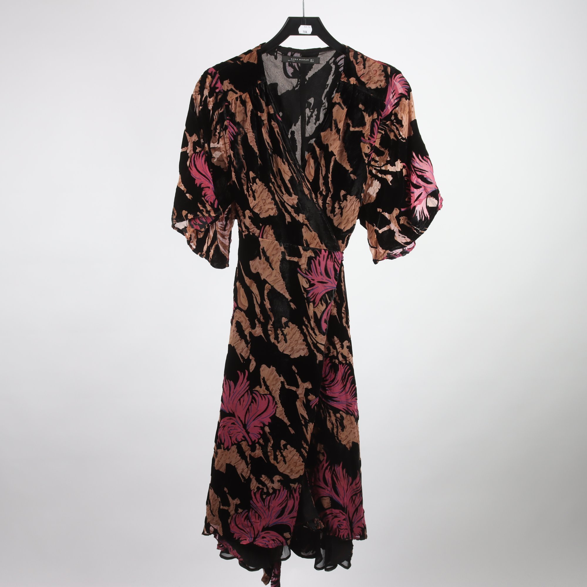 Klänning, Zara, svart, brun, rosa, mönstrad, stl. S