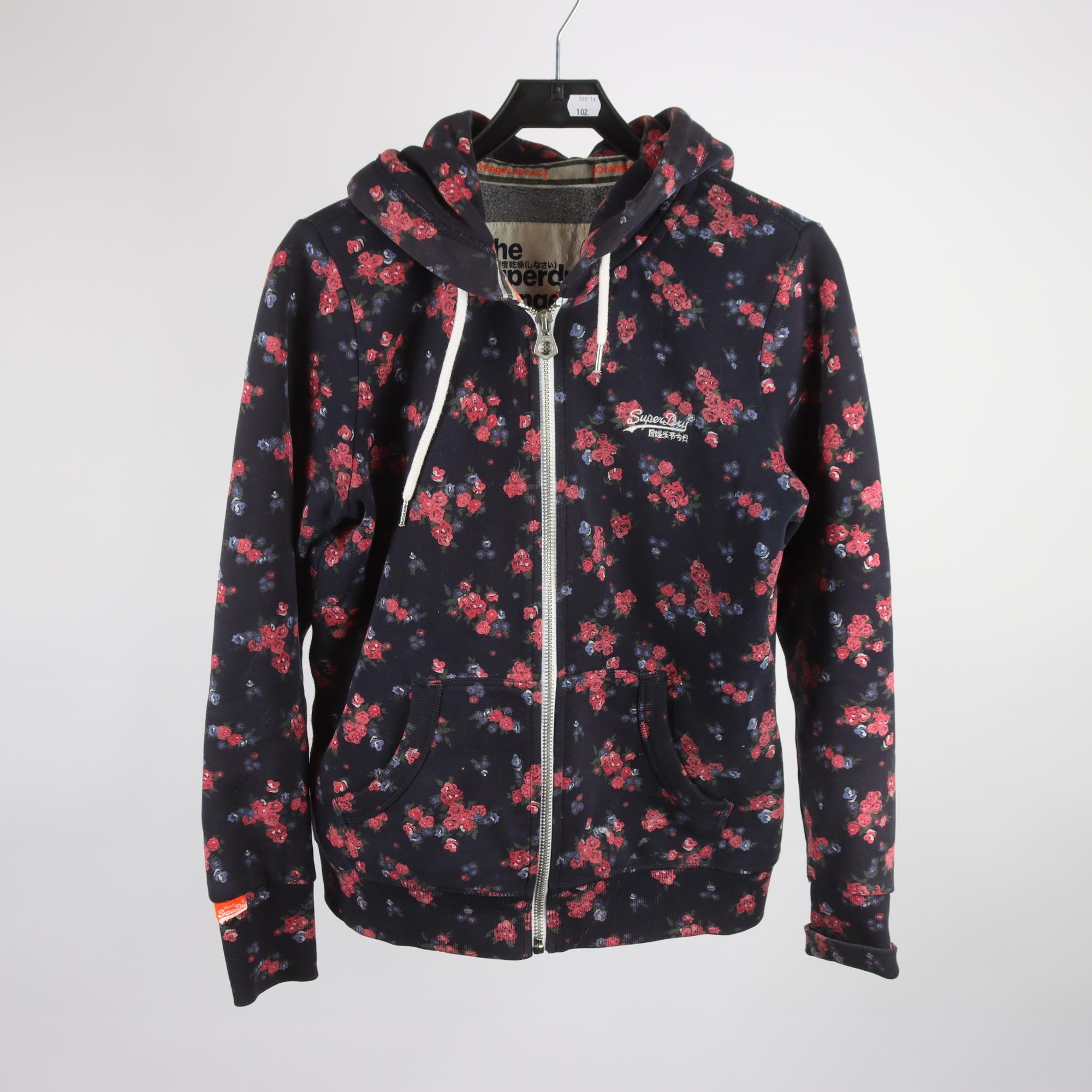 Hoodie, Superdry, blå, blommig, stl. L