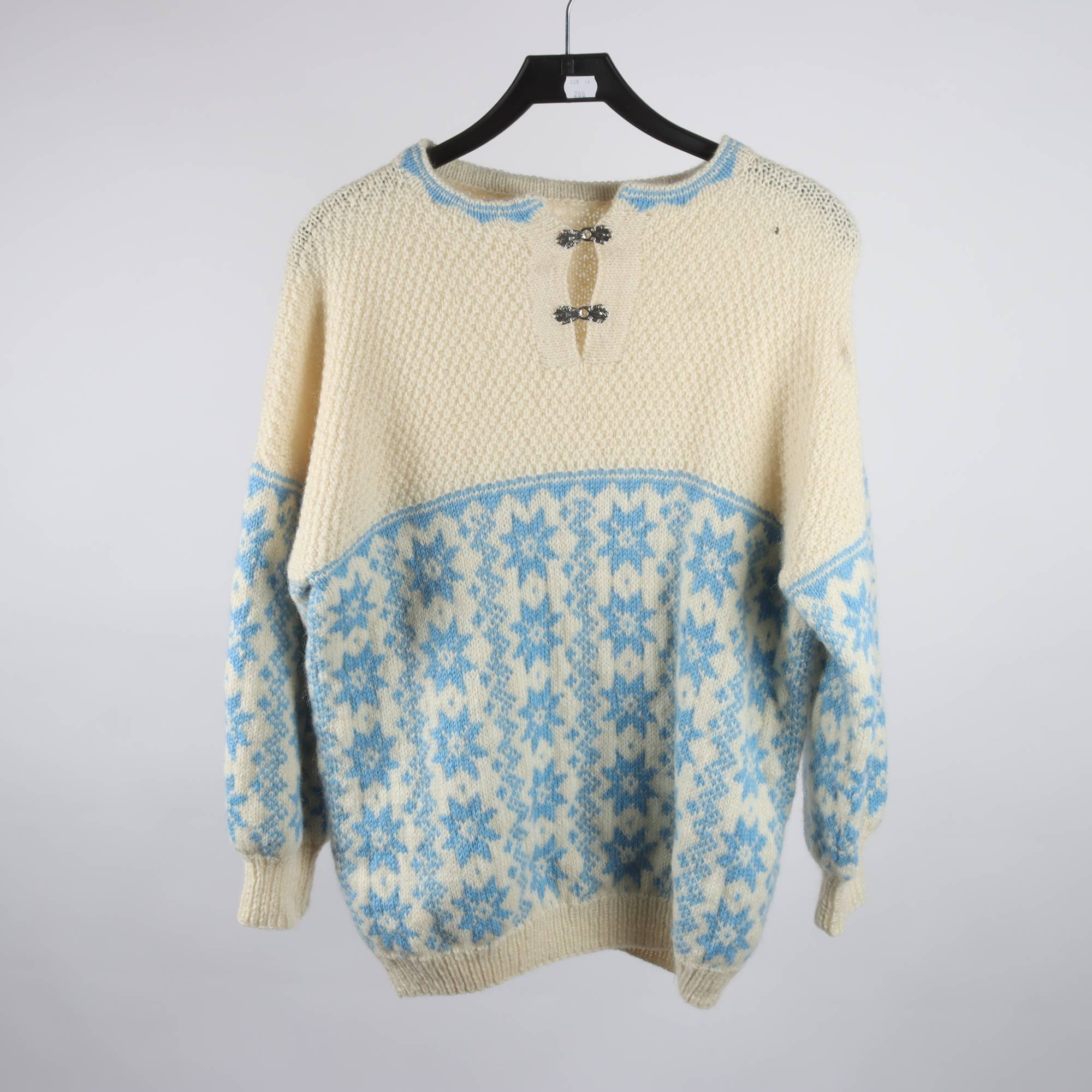 Tröja, Okänd, offwhite, ljusblå, ull, stl. ca. M.