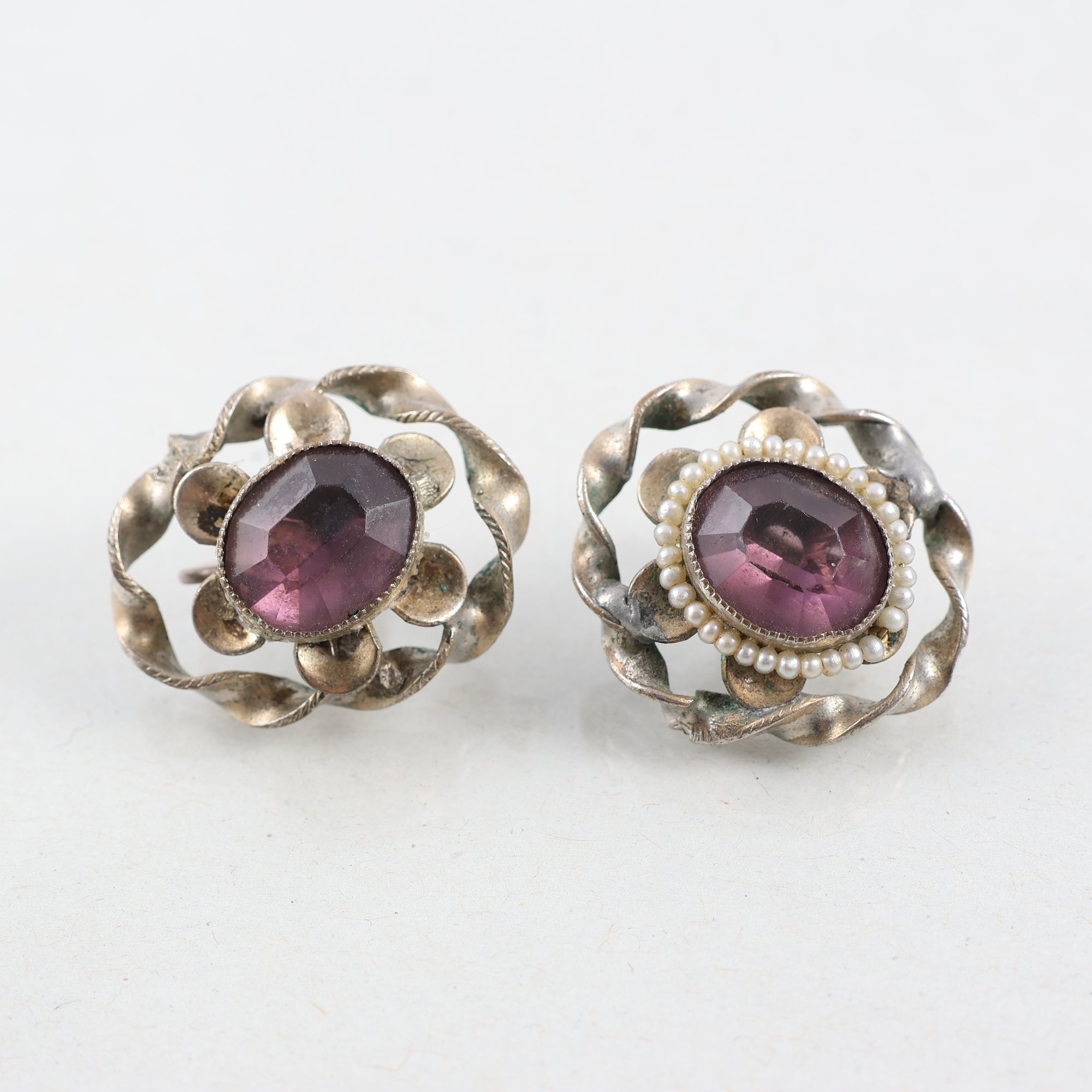 Örhängen, silver, lila glas, brv: 9.6g