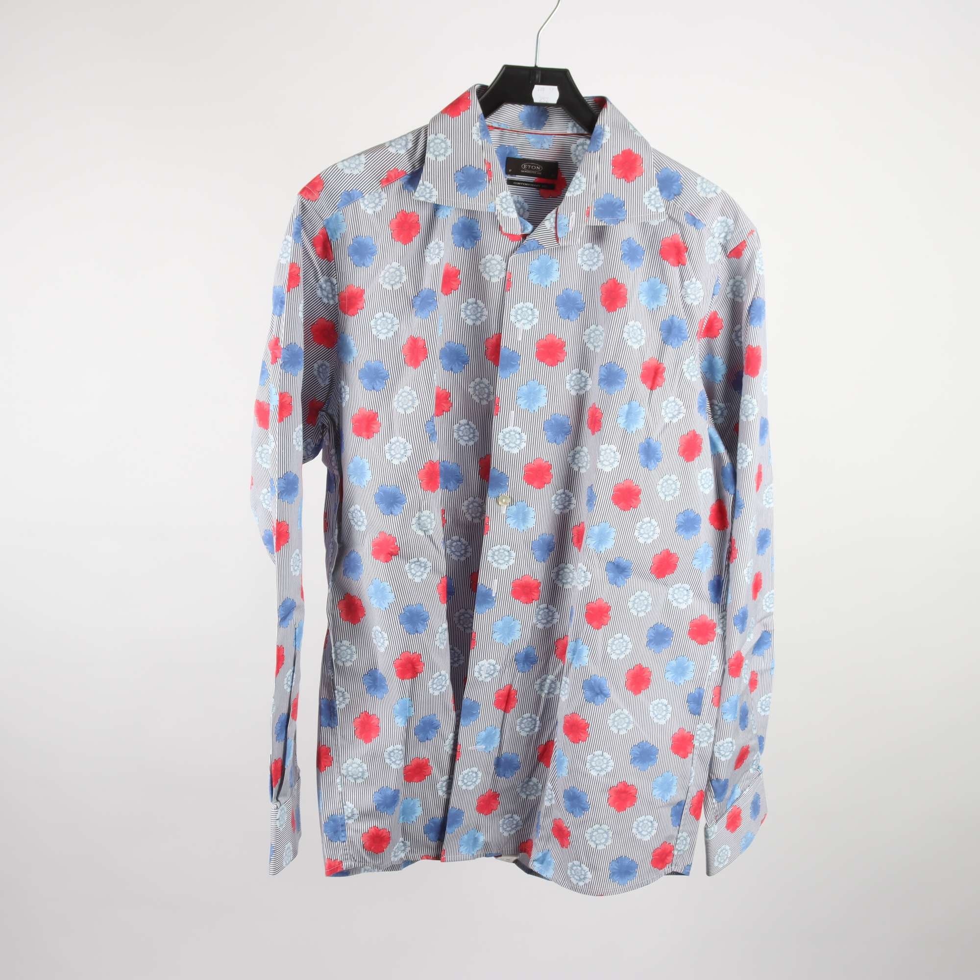Skjorta, Eton, blommig, blå, röd, stl. 43.