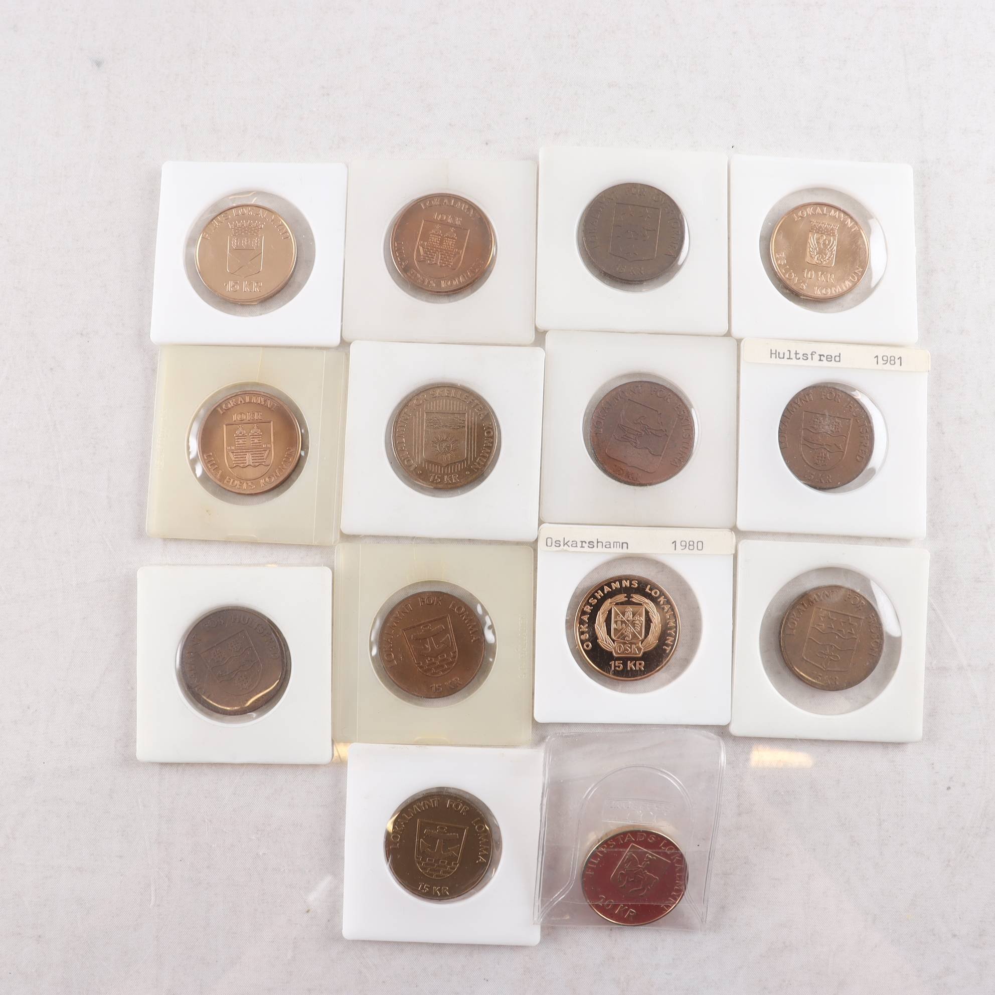 Samling med lokalmynt, 1980-1983, 14 st
