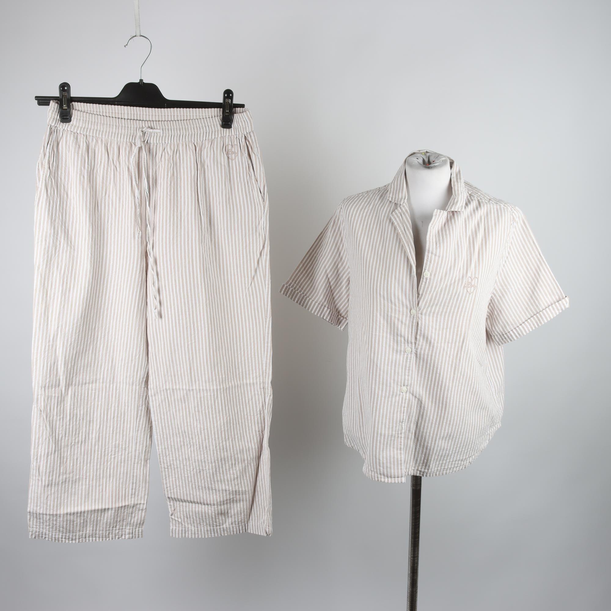 Pyamas, Lexington, randig, grå, beige, stl. M.