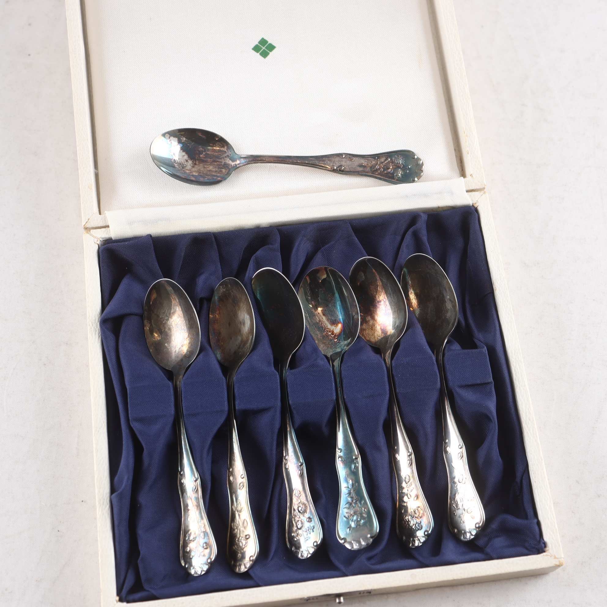 Teskedar, Silver, stämplade kattfot, S, 7 st