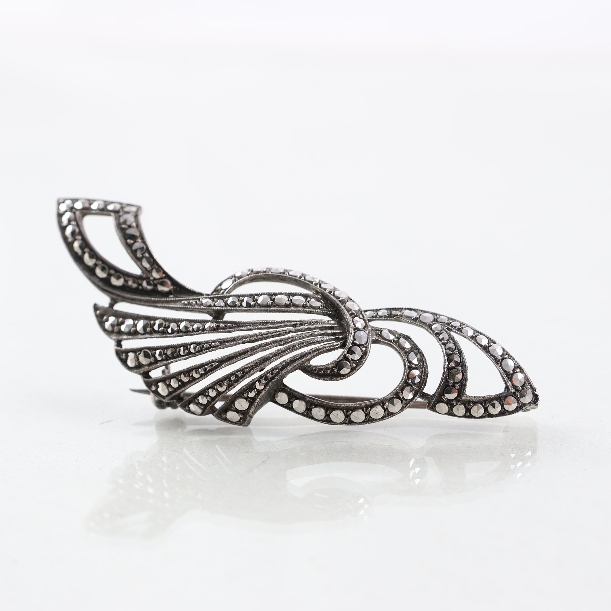 Brosch, silver, markasiter.