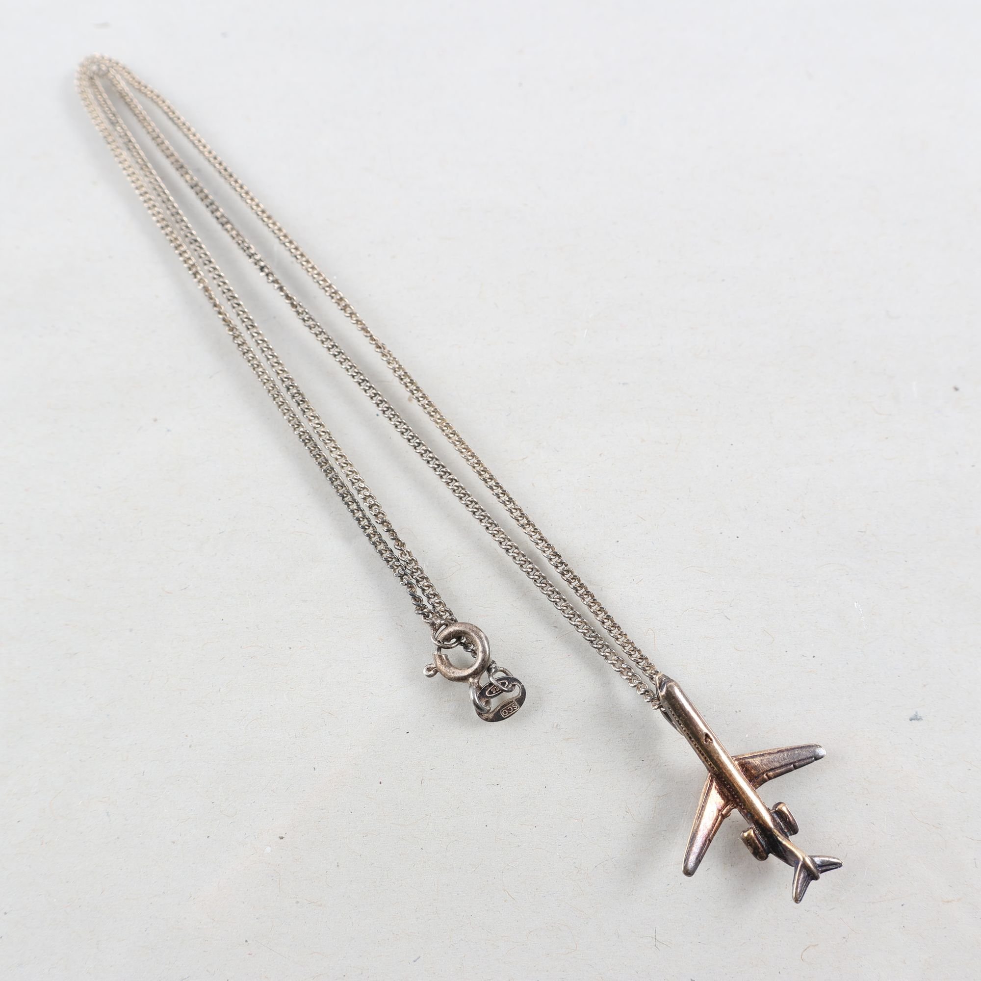 Halskedja med hänge, Flygplan, silver 925.