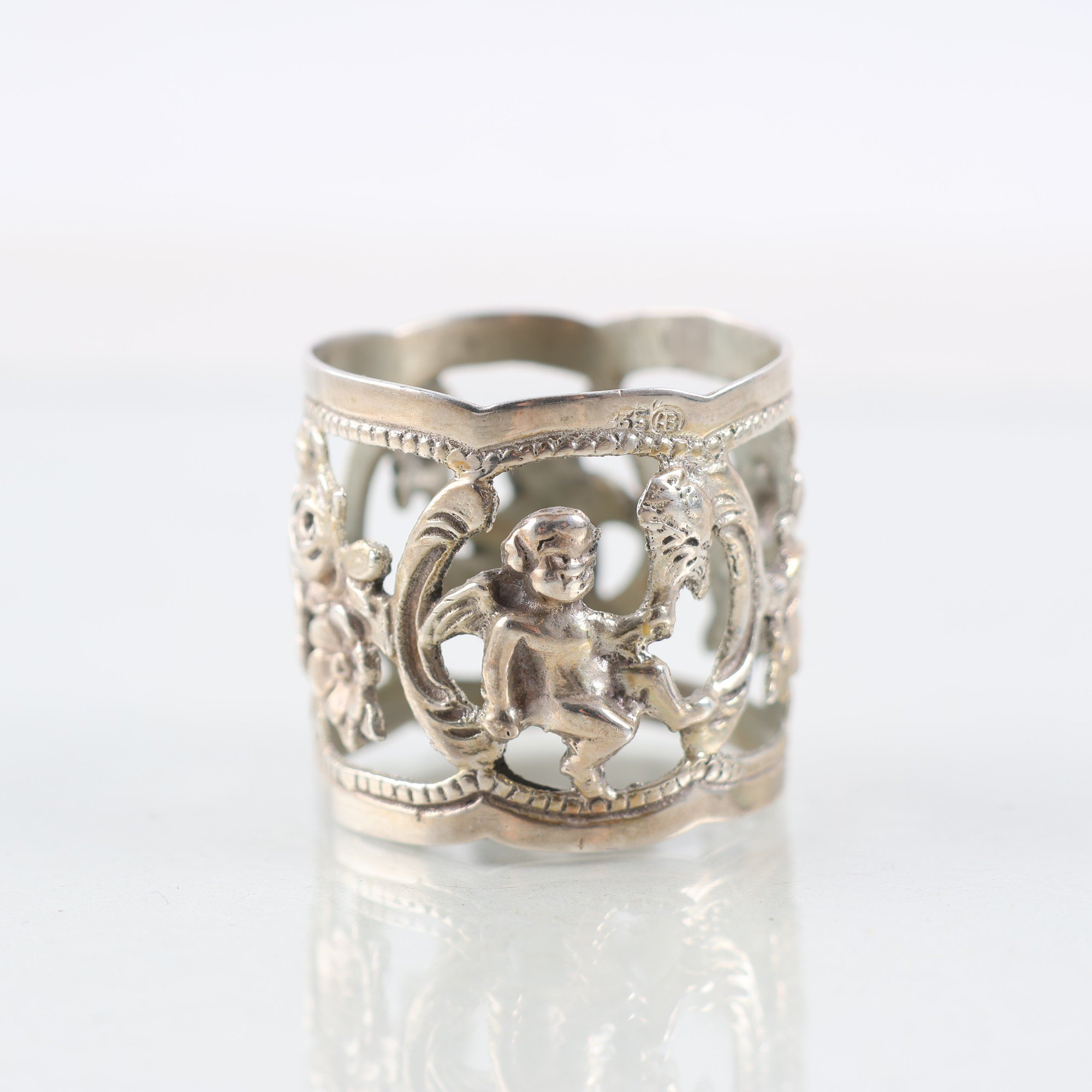 Ring, silver, rosor, änglabarn, vikt: 10.7g