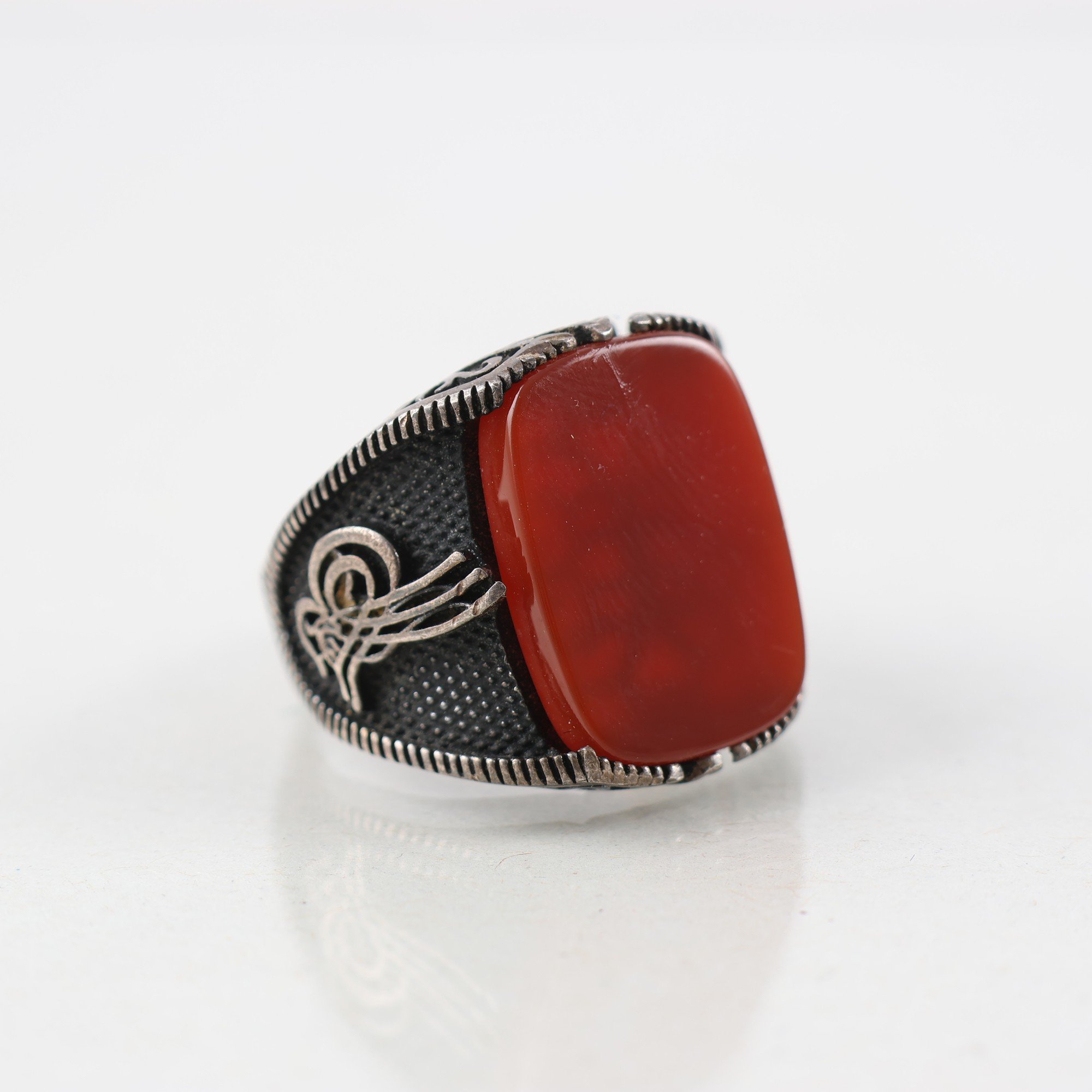 Ring, silver 925, karneol/röd agat, Turkiet, vintage, brv: 10.7g