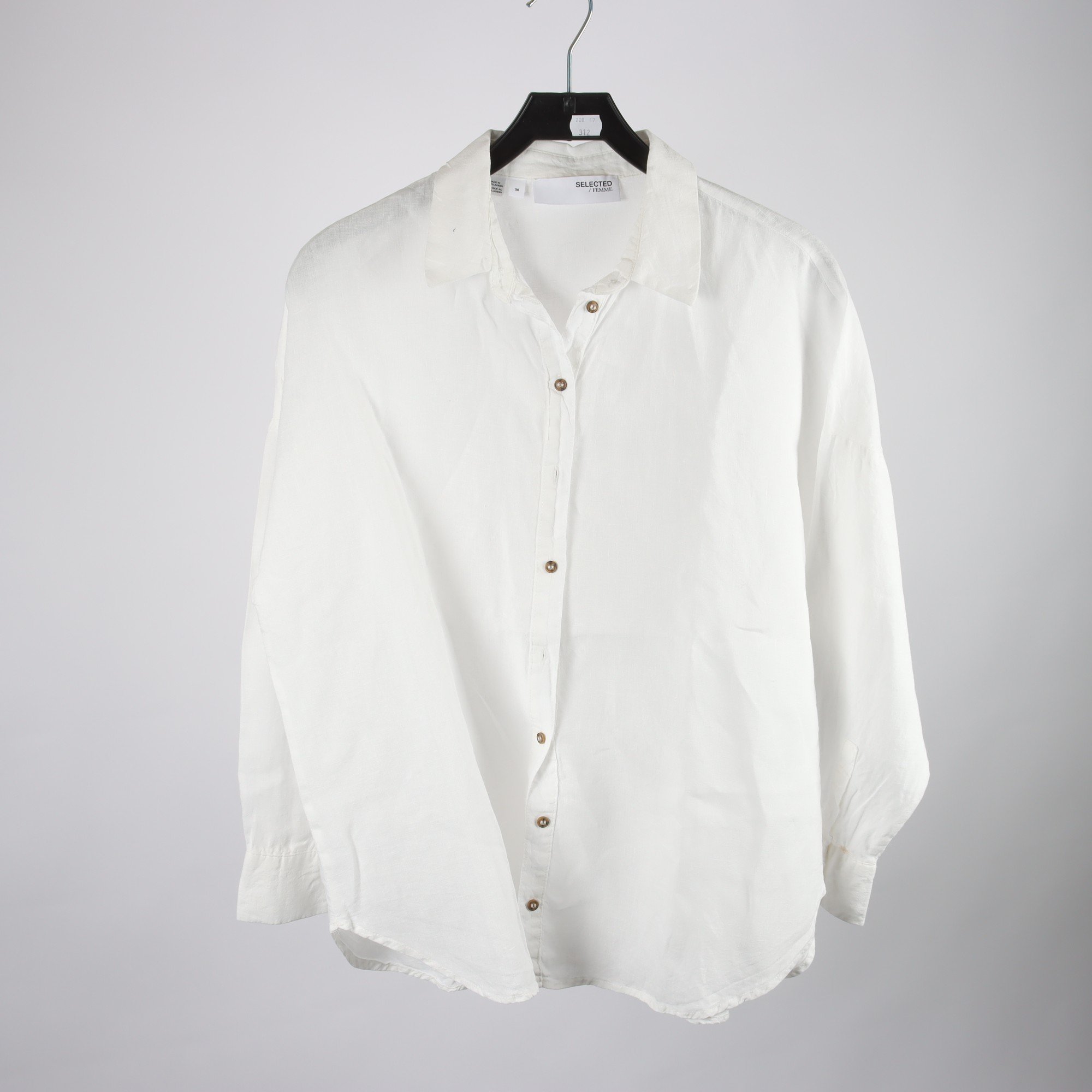 Blus, Selected Femme, vit, 100% lin, stl. 38.