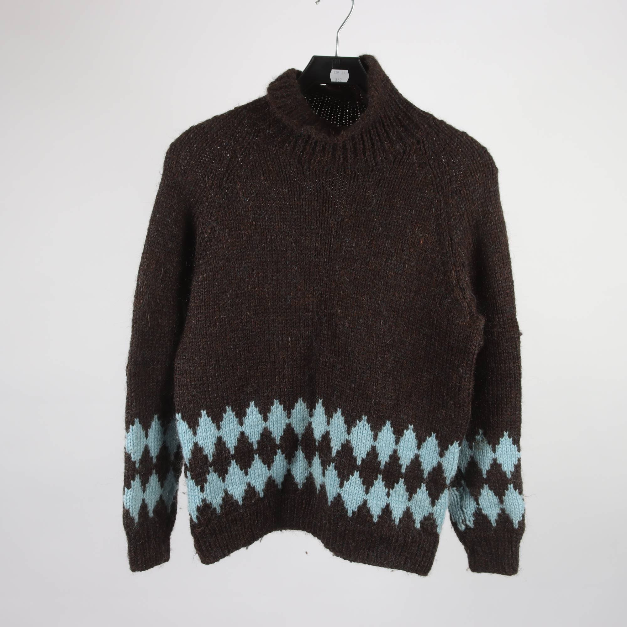 Tröja, Okänd, brun, blå, ull, stl. ca. M.