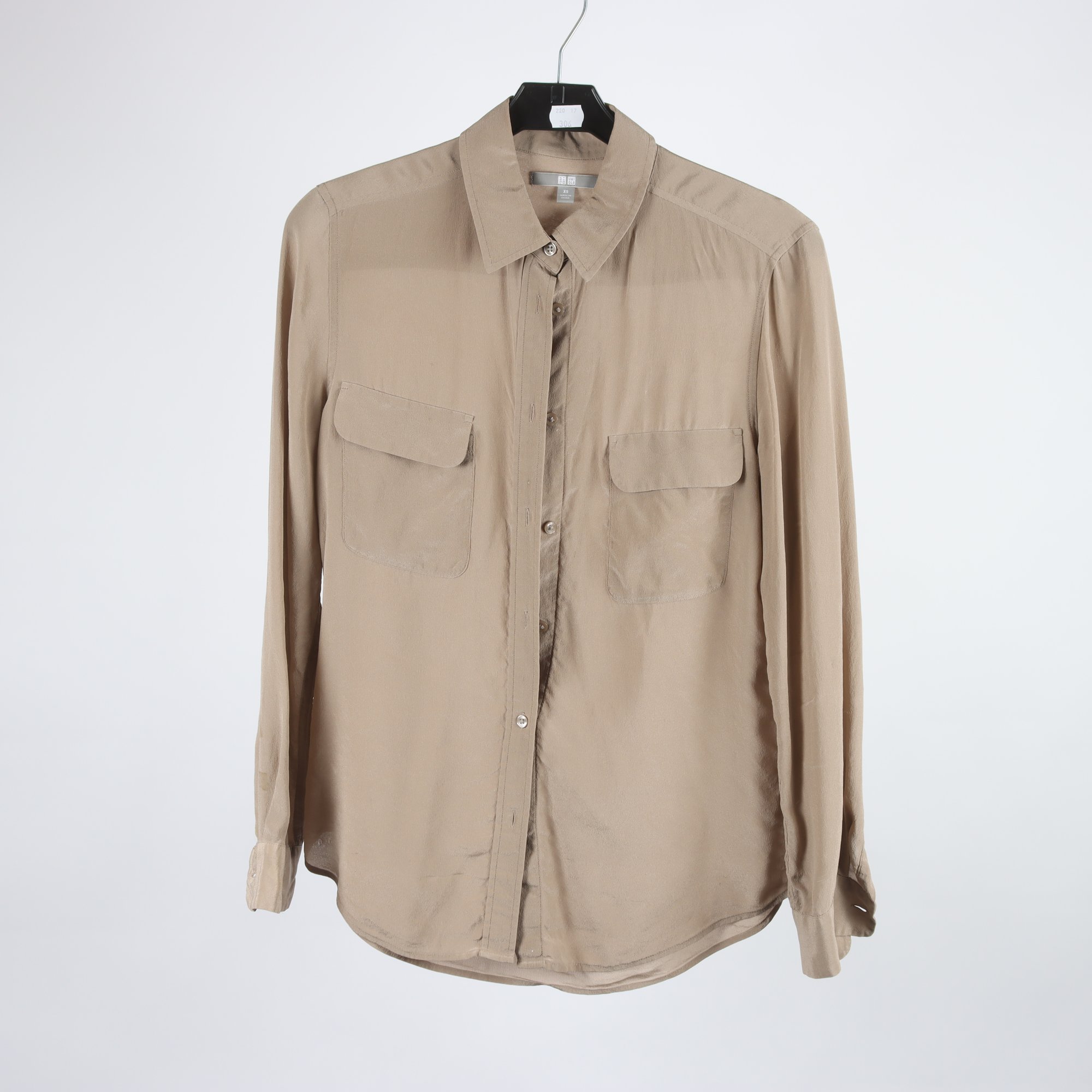 Blus, Uniqlo, beige, 100% silke, stl. XS.