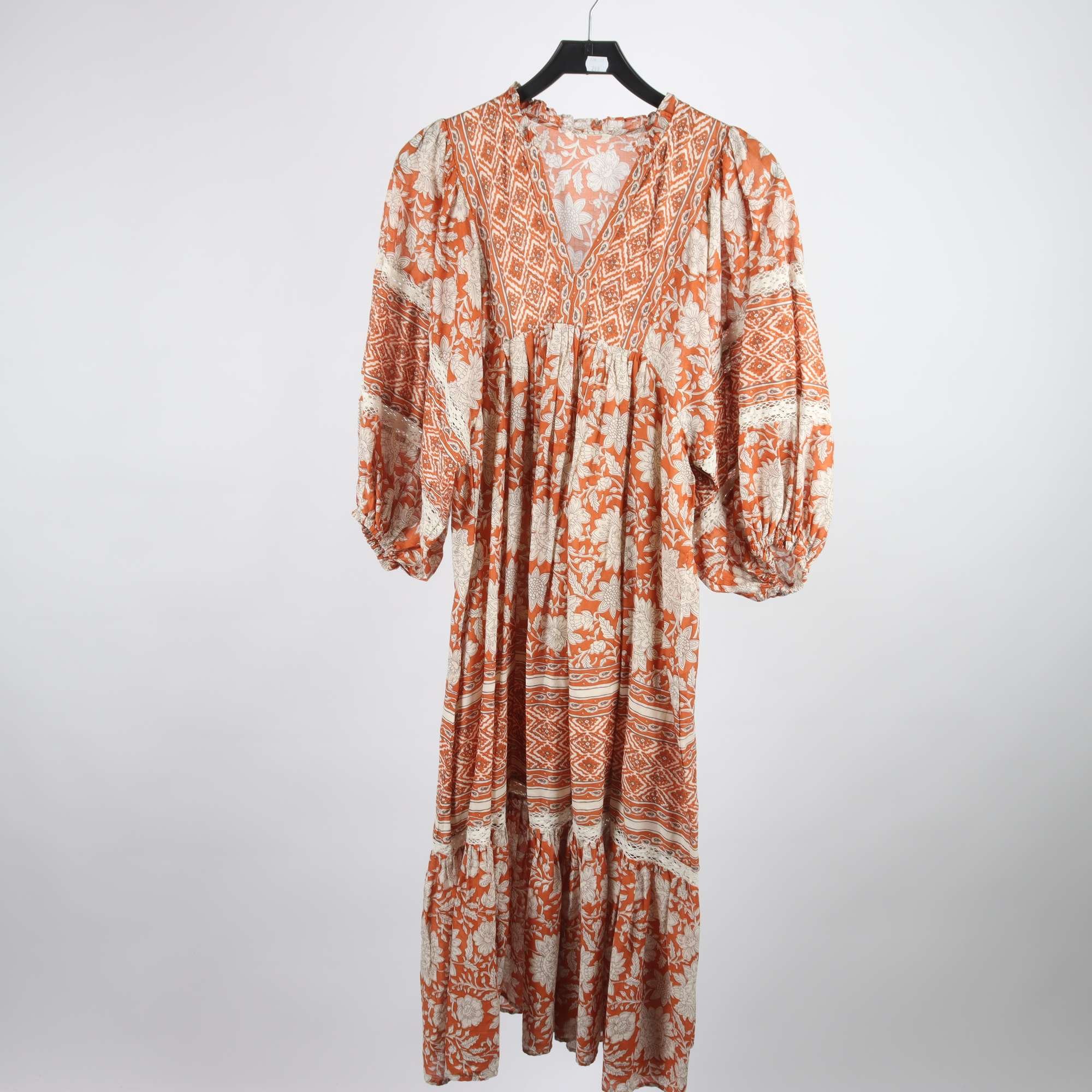 Klänning, Indiska, vit, brun, stl. ca. S.