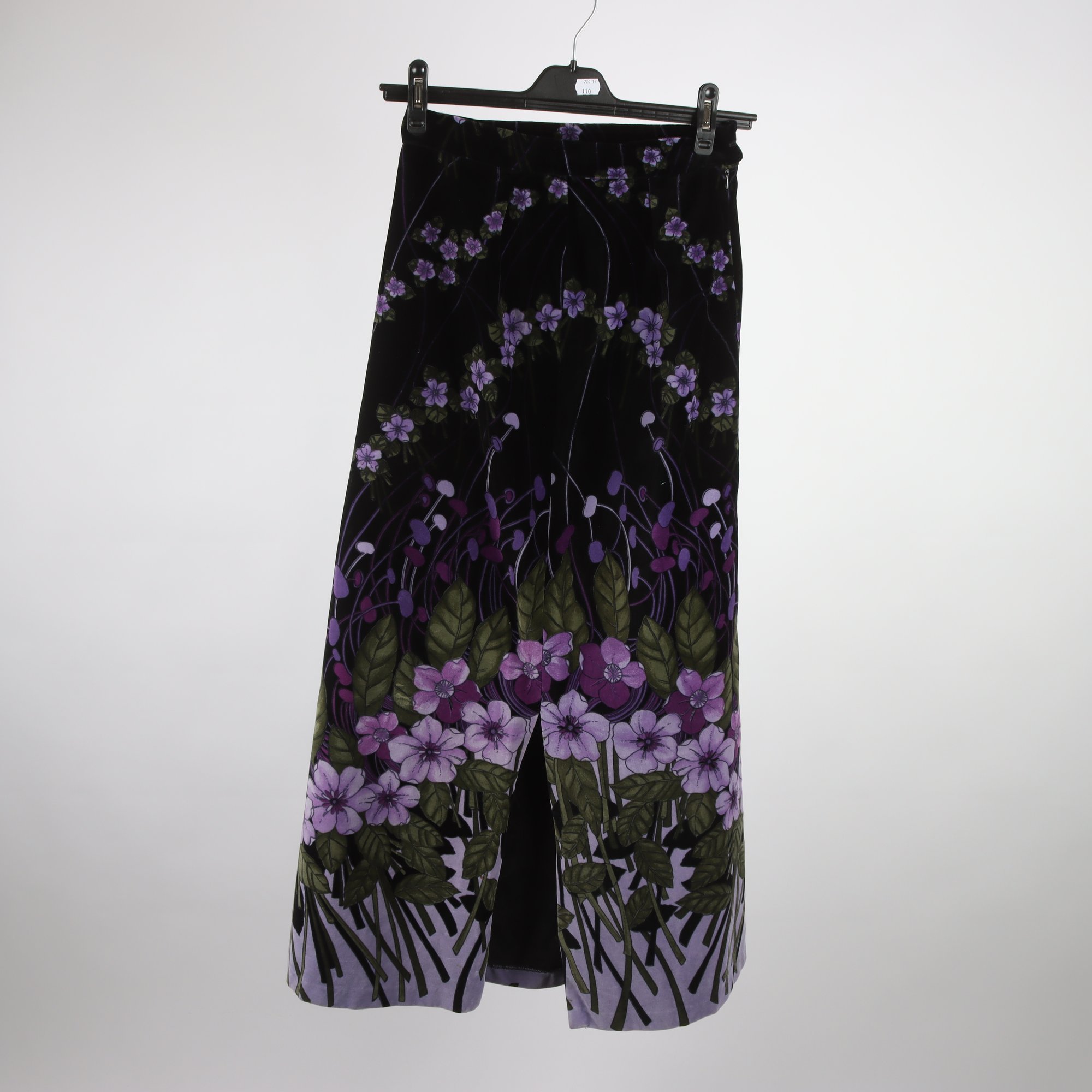 Kjol, vintage, Rèmy, svart, lila, blommig, stl. 38