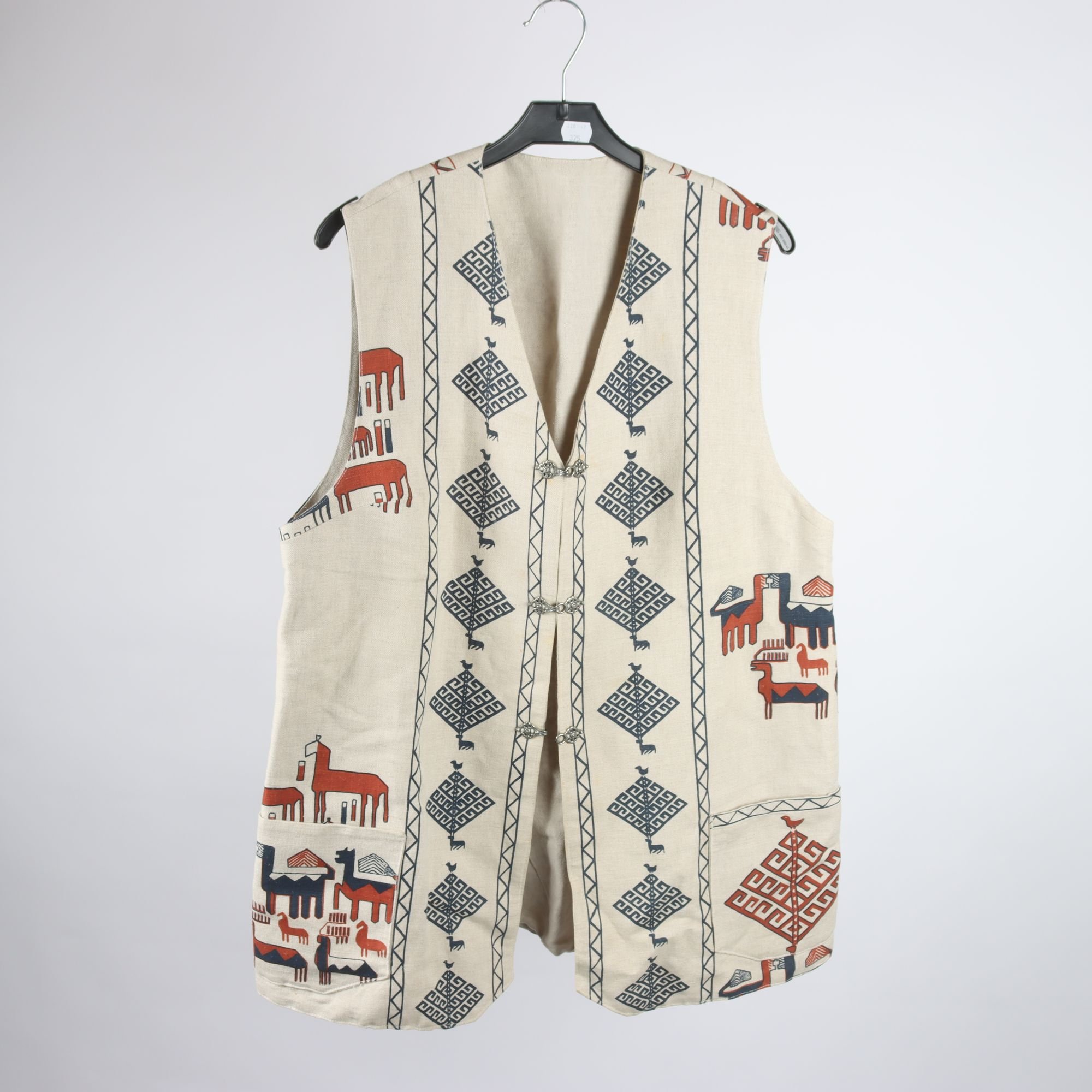 Väst, Okänd, beige, brun, lin, stl. ca. M.