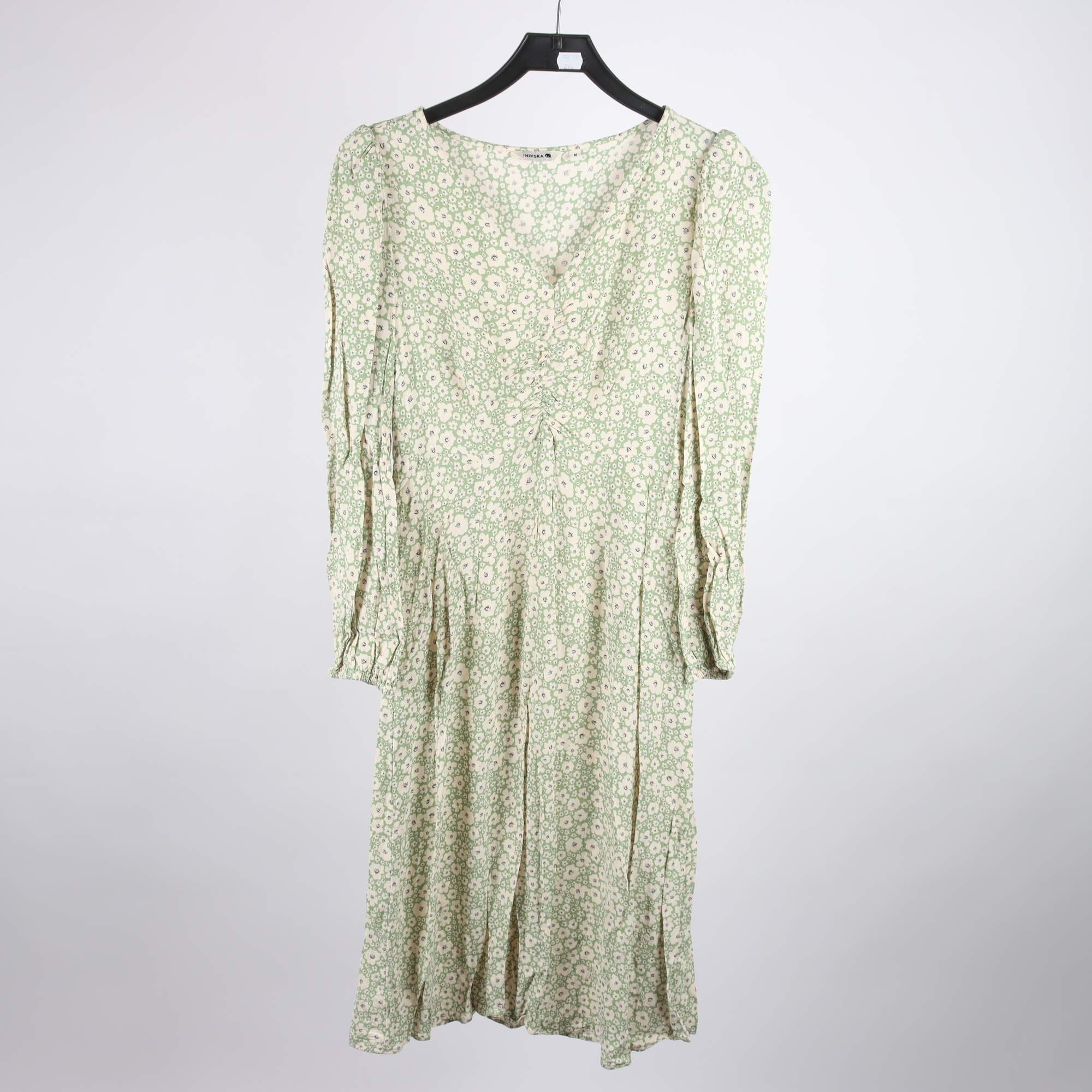 Klänning, Indiska, blommig, vit, grön, stl. M.