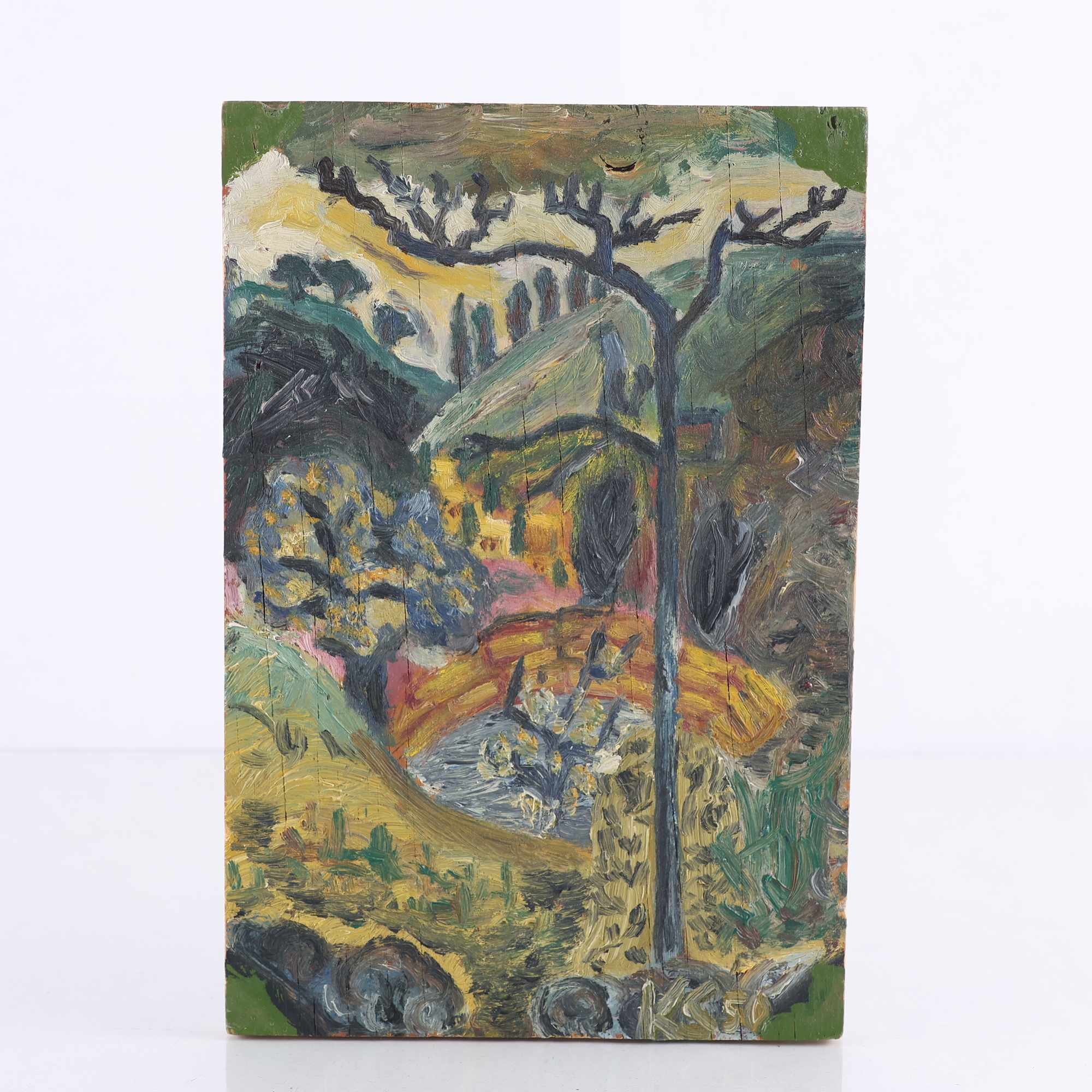 Olja på pannå, monogramsignerad K.S, 1950