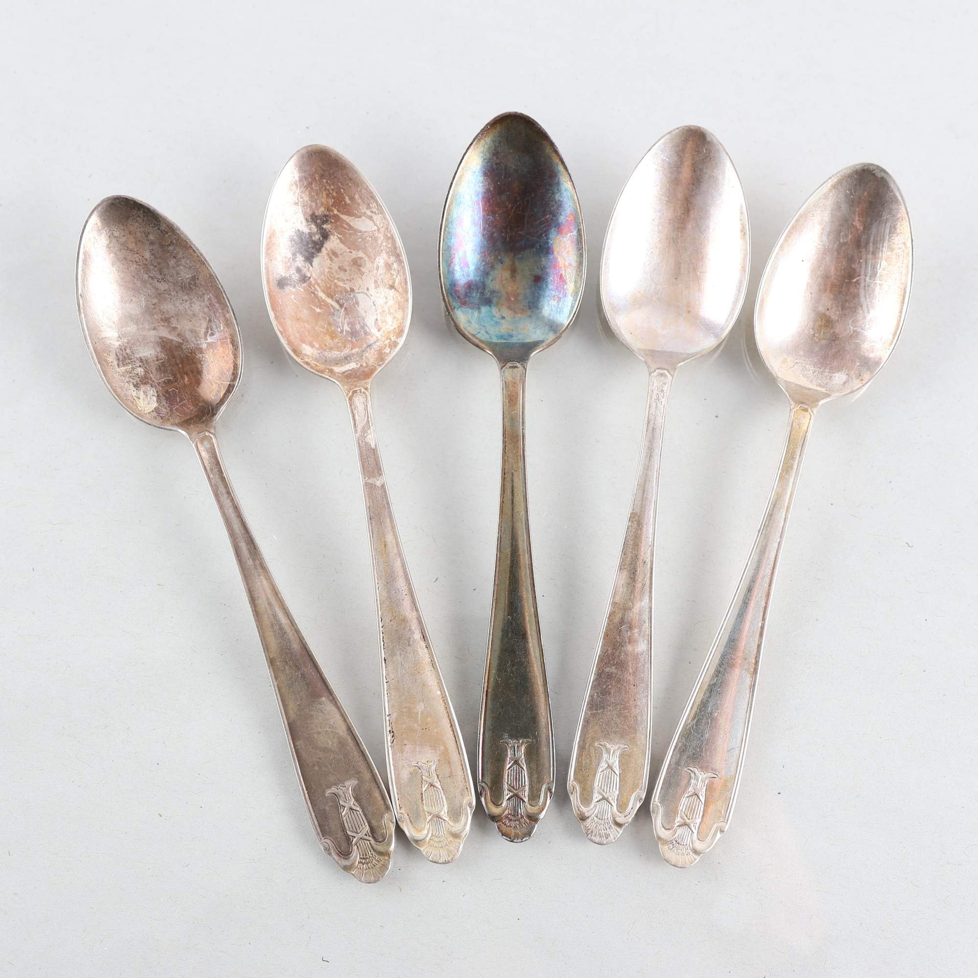 Kaffeskedar, silver, modell Vasa, GAB, Stockholm, 1958, 5 st