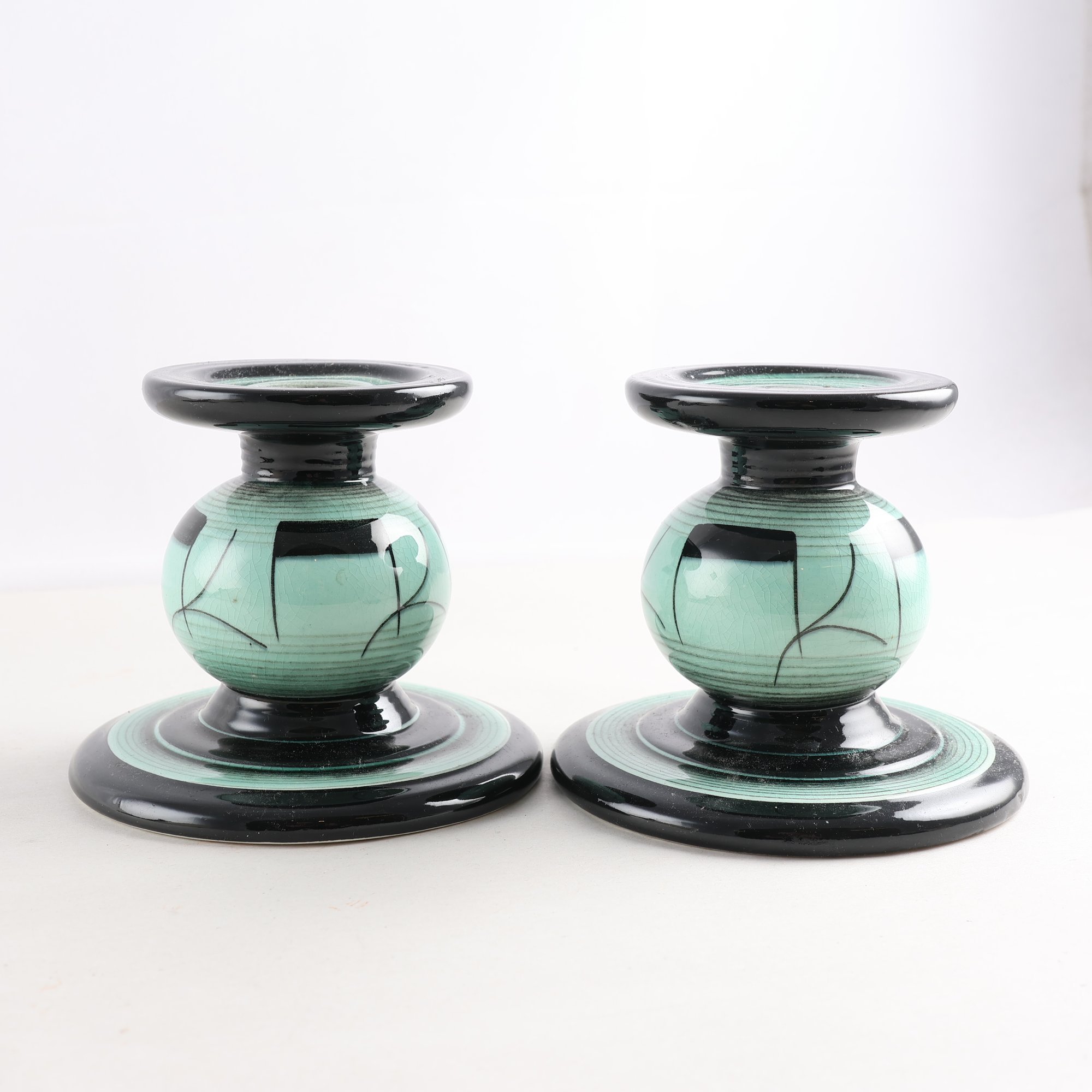 Paret ljusstakar, flintgods, Ilse Claesson, Rörstrand, signerade