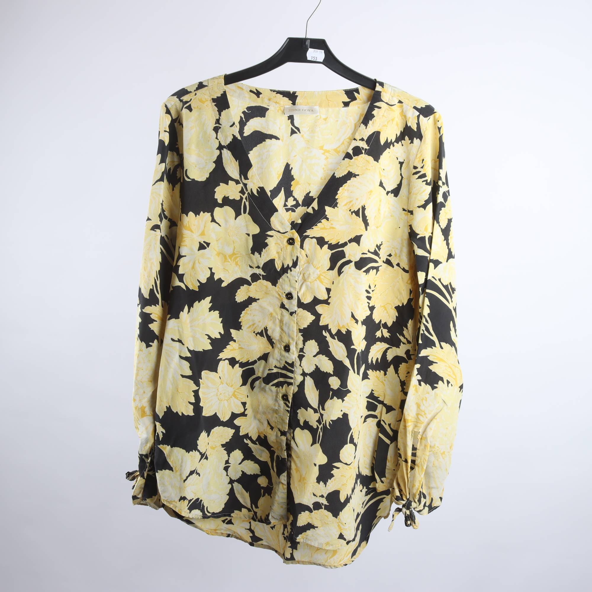 Blus, Stine Goya, gul, svart, 100% silke, stl. L