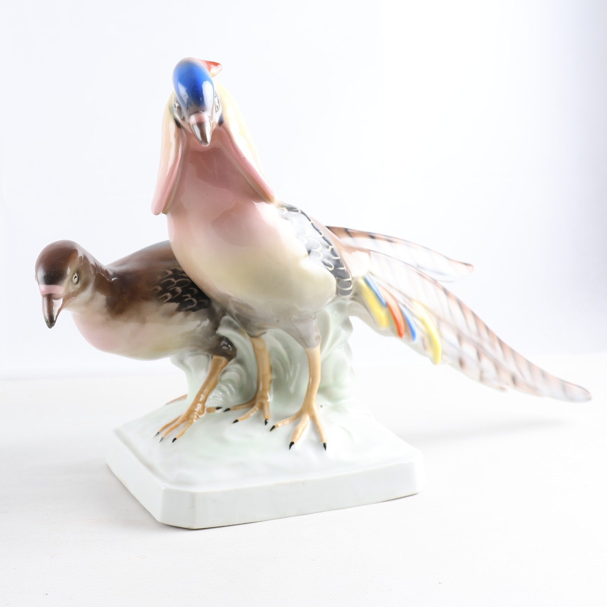 Figurin, porslin, fasanpar, Unterweissbach, Tyskland