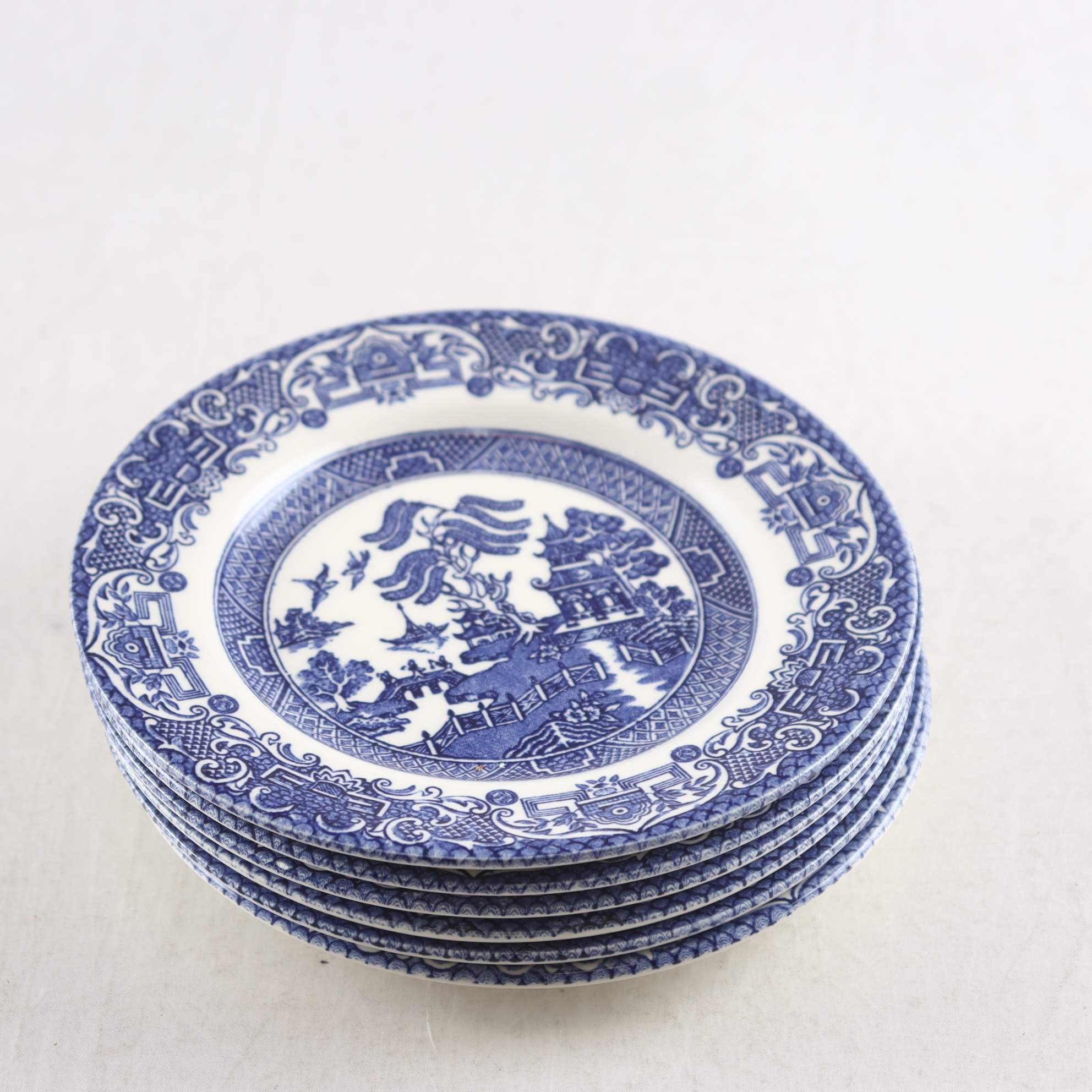 Assietter, Blue Willow-motiv, England, 6 st.