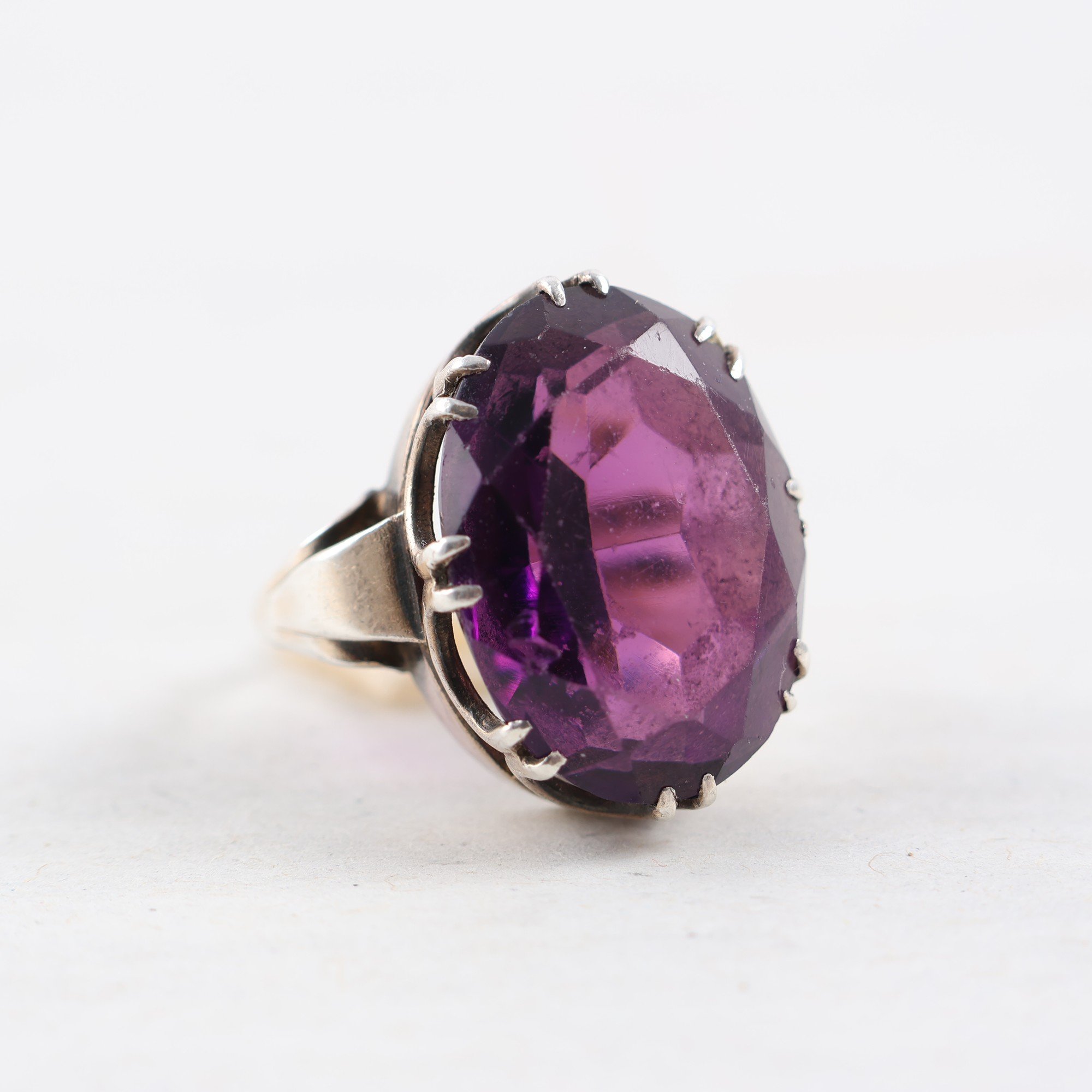 Ring, vintage, silver, lila sten.