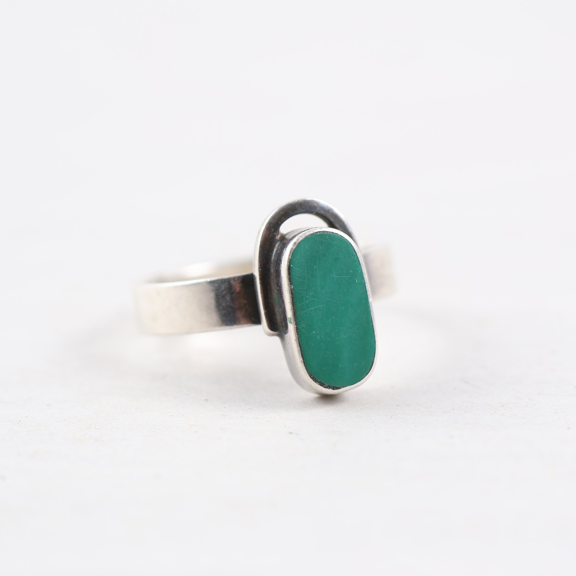 Ring, vintage, silver, grön sten.