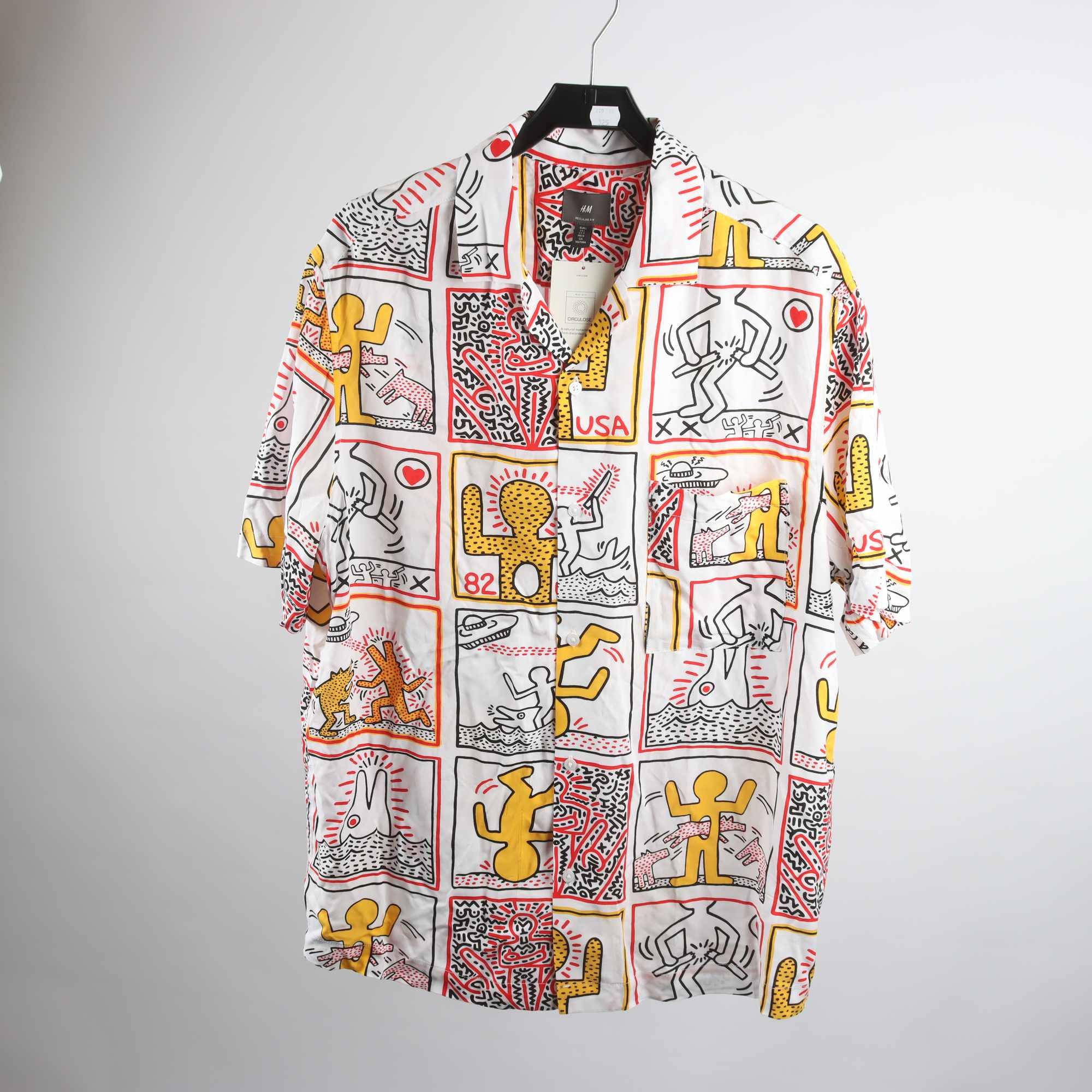 Skjorta, Keith Haring x H&M, vit, gul, röd, stl. L.