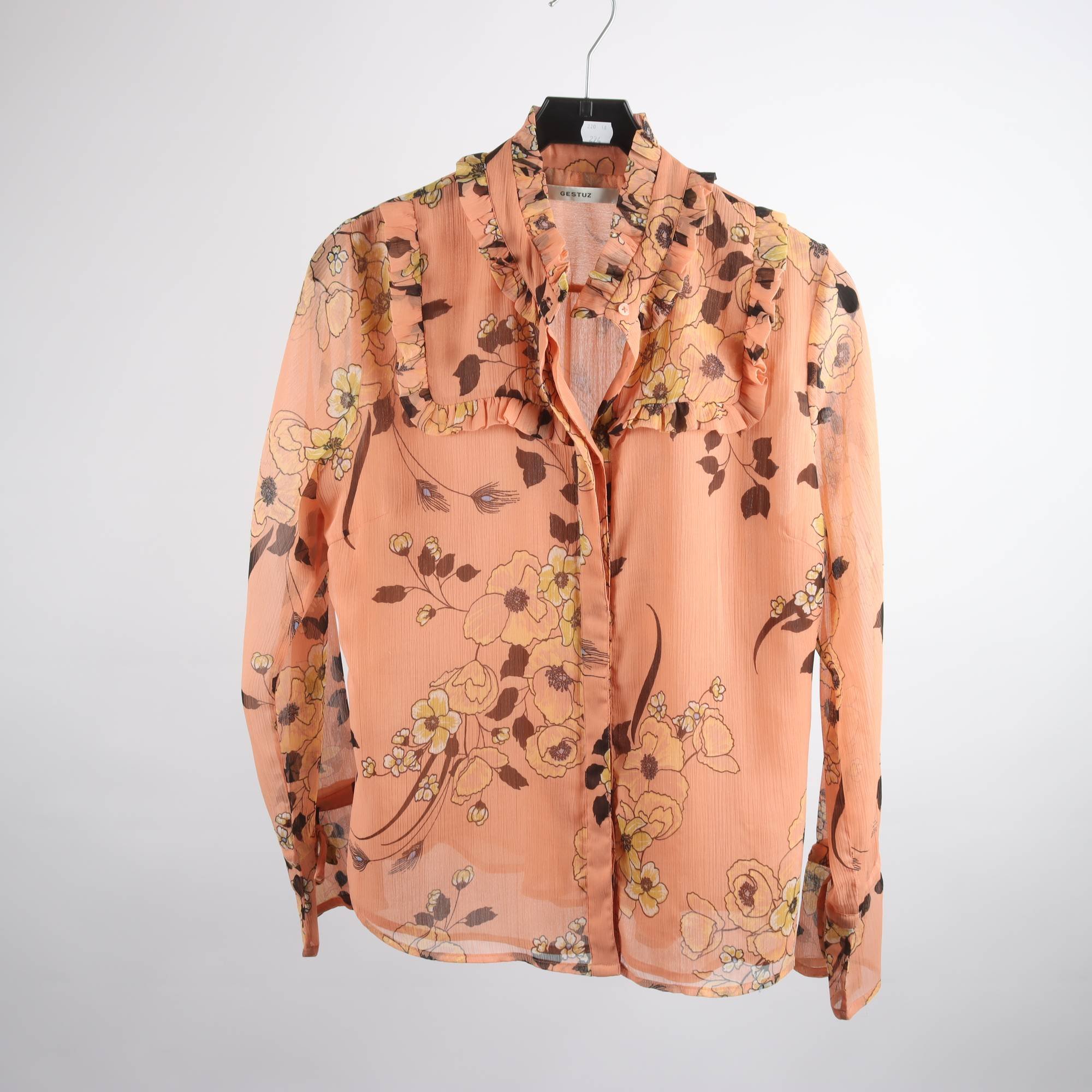 Blus, Gestuz, aprikos, blommig, stl. 40.